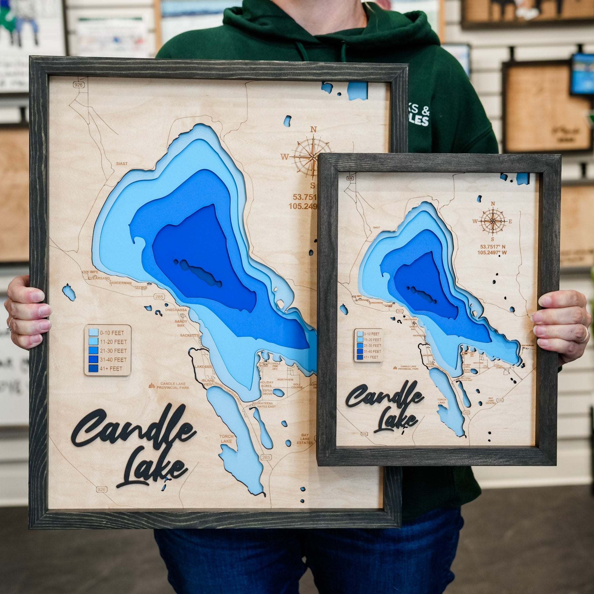 Candle Lake Map • Bathymetric Layered Wood Depth Map • For Lake Lovers