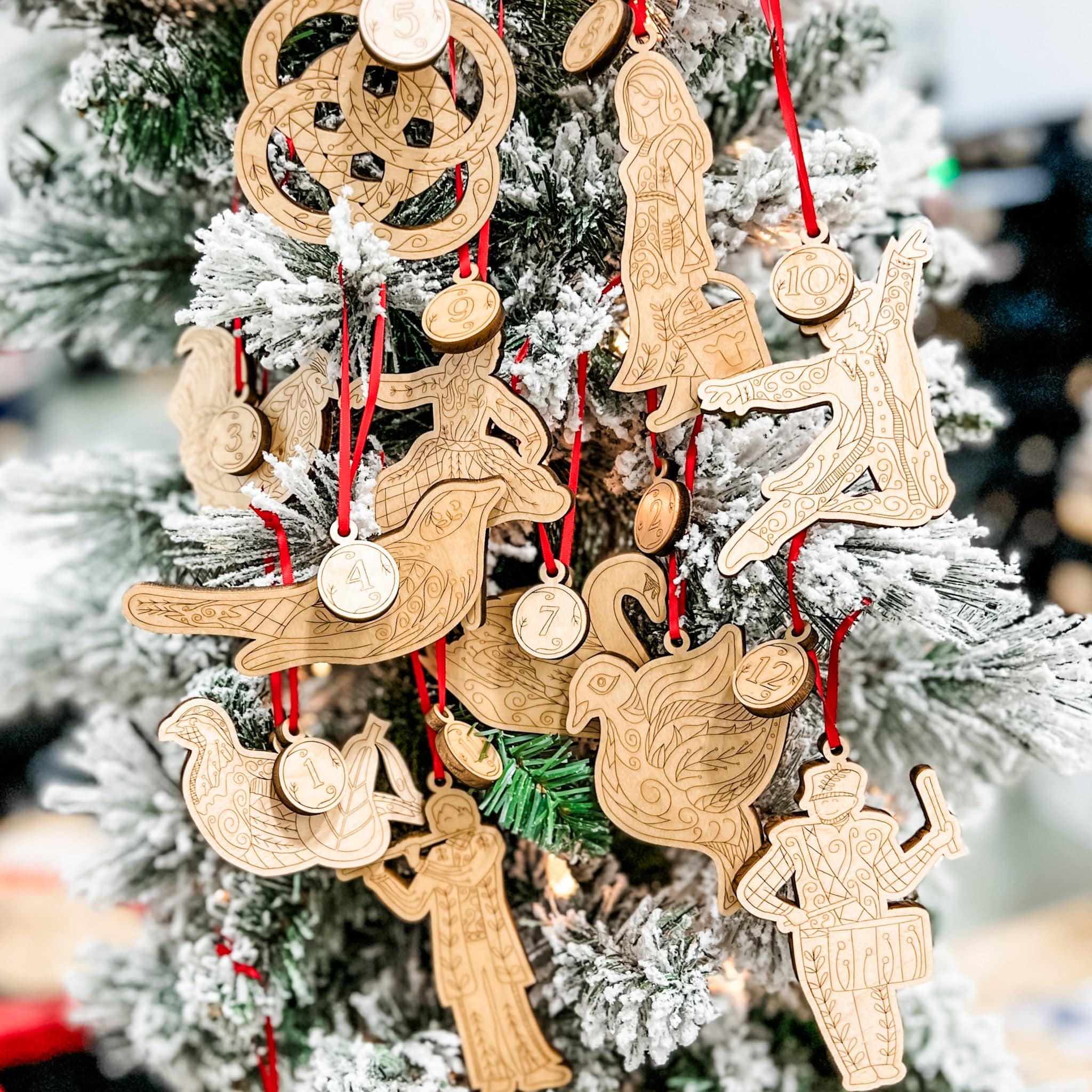 12 Days of Christmas Set • Engraved Wood Ornaments (Includes 12)