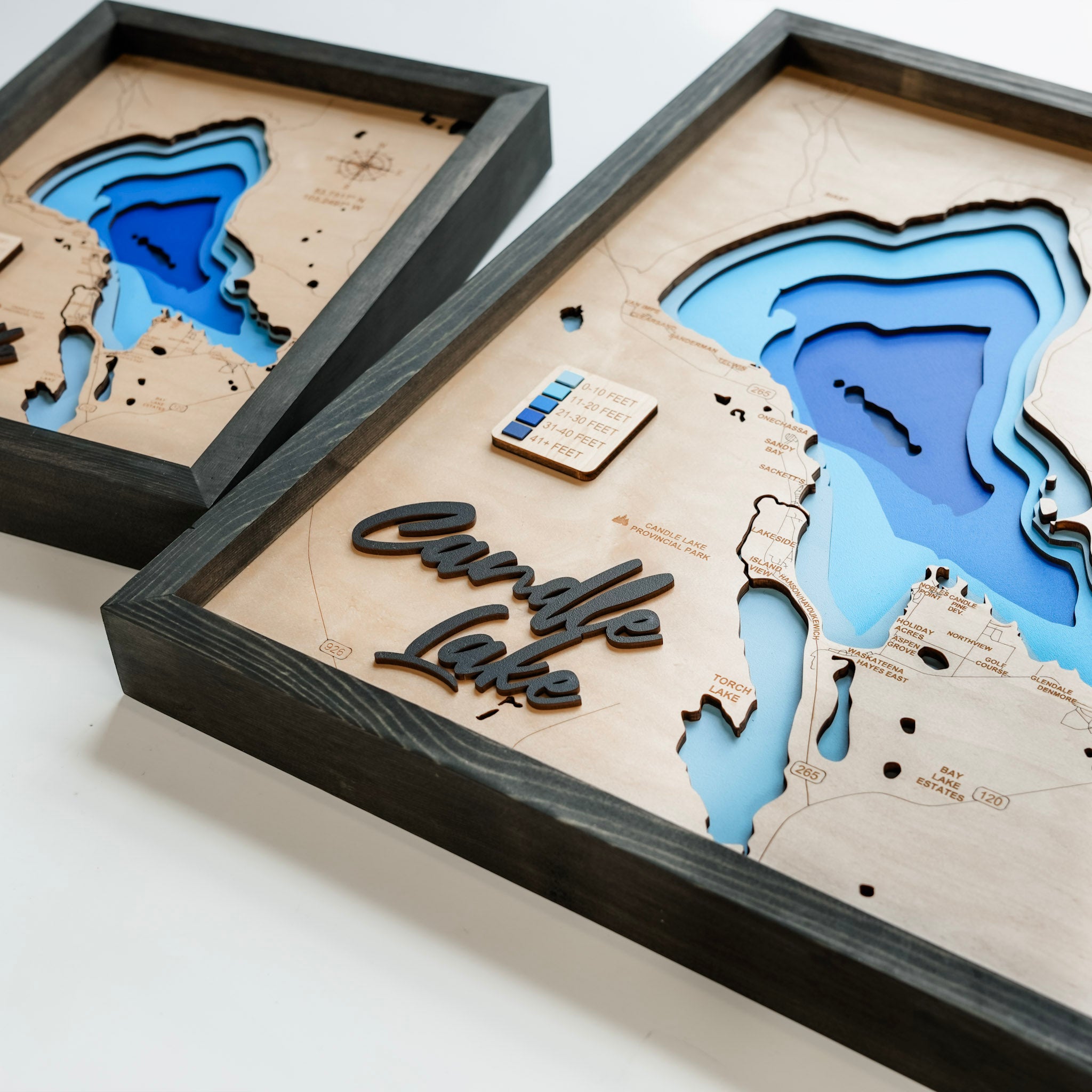 Candle Lake Map • Bathymetric Layered Wood Depth Map • For Lake Lovers