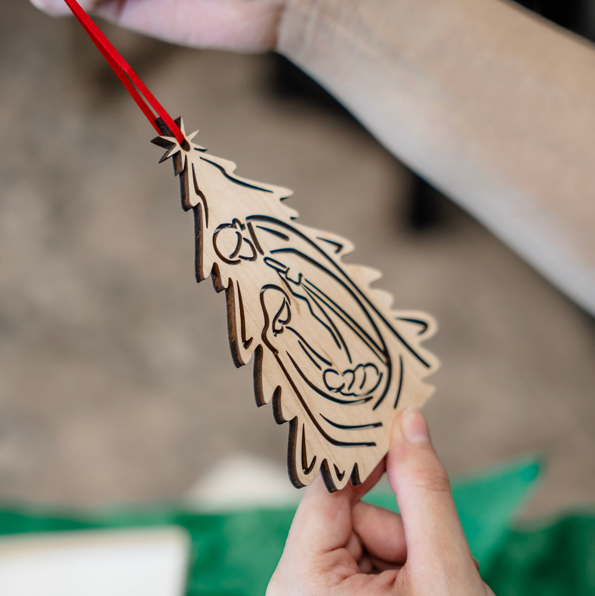 Nativity Tree • Engraved Wood Ornament