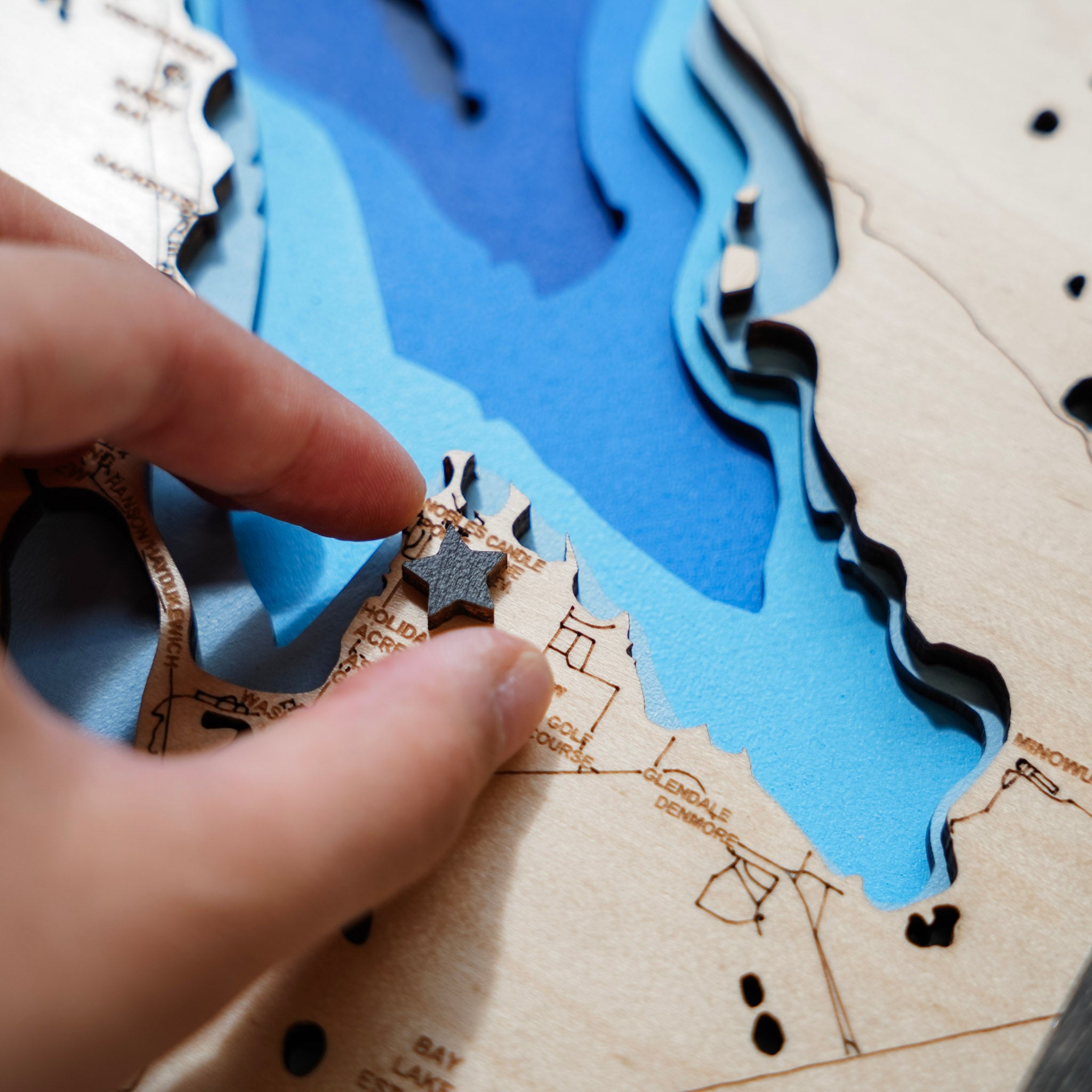 Candle Lake Map • Bathymetric Layered Wood Depth Map • For Lake Lovers