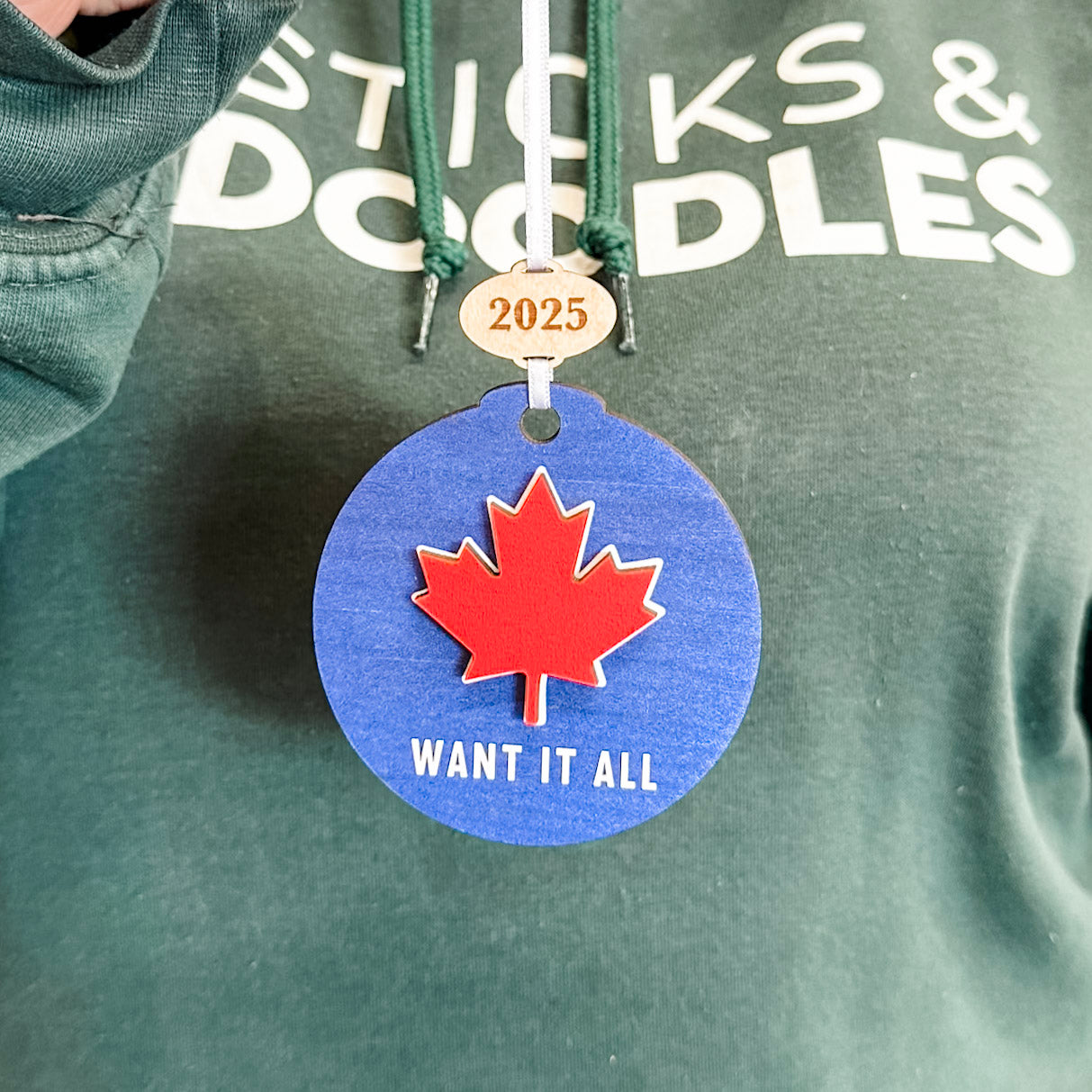 The Blue Maple Leaf • 3D Wood Ornament • For the Country that Cheers Together