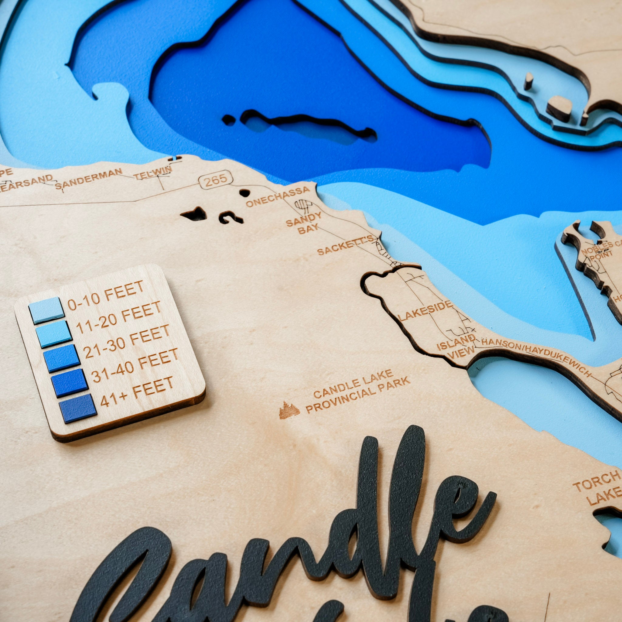 Candle Lake Map • Bathymetric Layered Wood Depth Map • For Lake Lovers