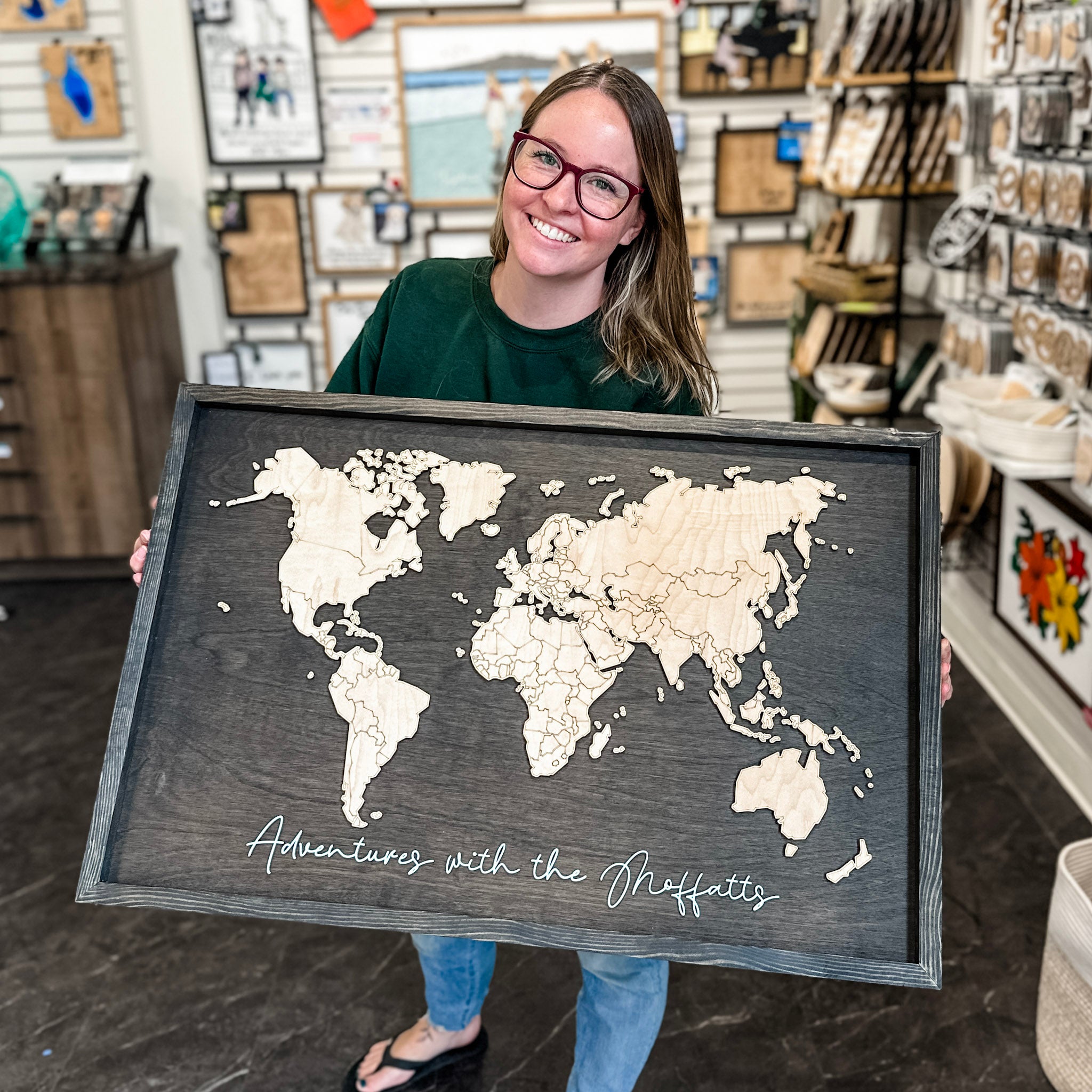 Personalized World Map • Premium Handcrafted Wood Sign