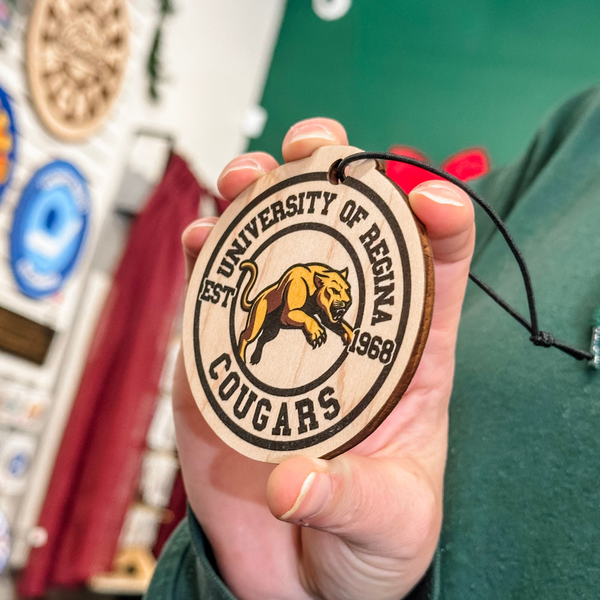 University of Regina Cougars • 3D Wood & Acrylic Ornaments • For Students & Proud Parents