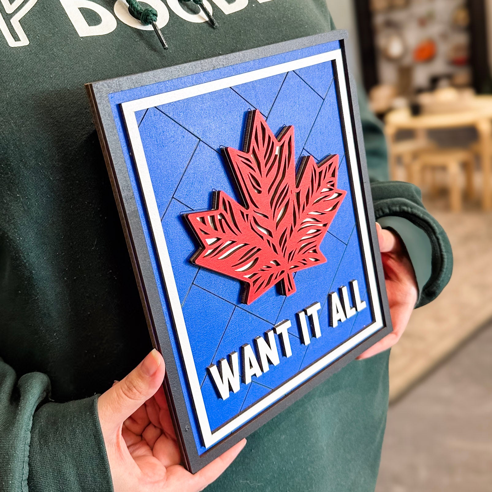 The Blue Maple Leaf • 3D Wood Sign • For the Country that Cheers Together