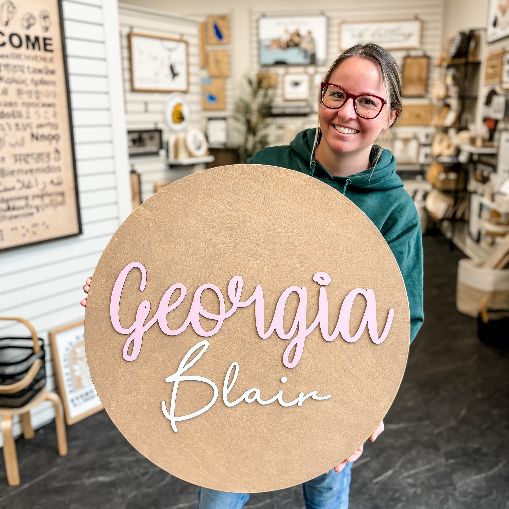 Round Wood Nursery Name Sign for Kids’ Rooms