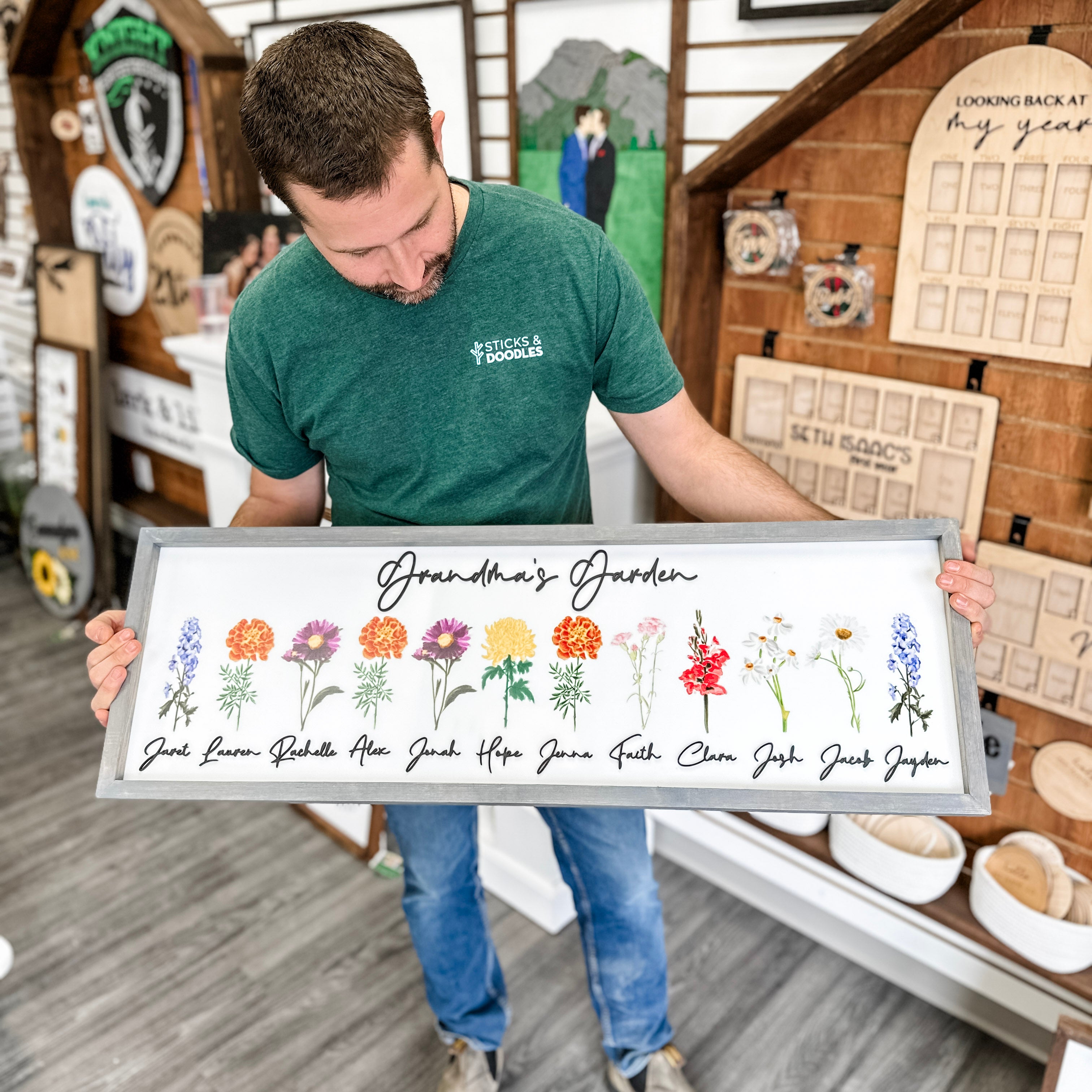 Family Birth Flowers • Personalized Acrylic Framed Sign • For Grandparents & Families