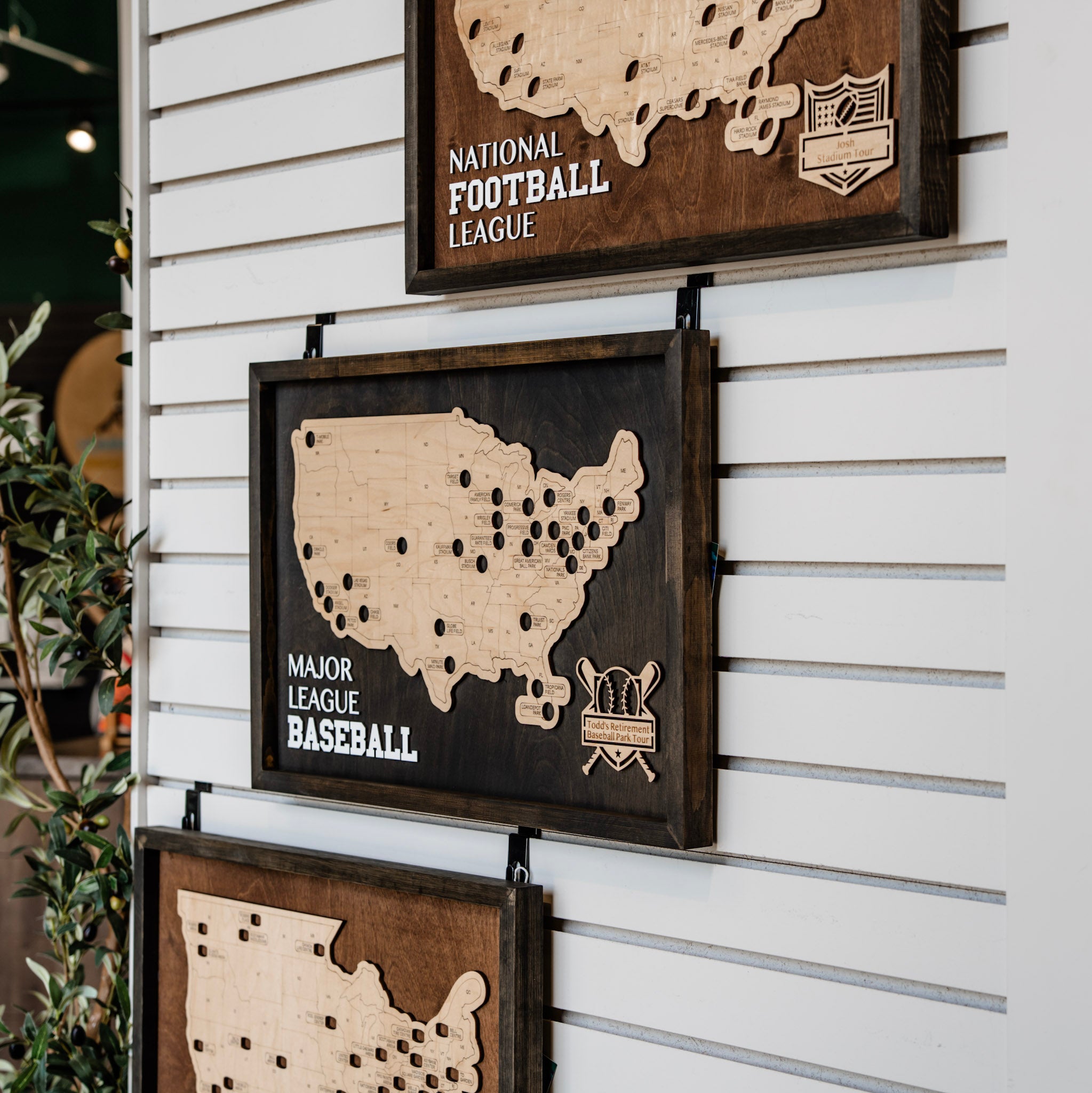 Sports Stadium Travel Map Wood Sign
