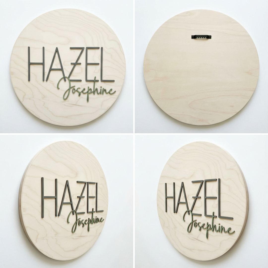 Round Wood Nursery Name Sign for Kids’ Rooms