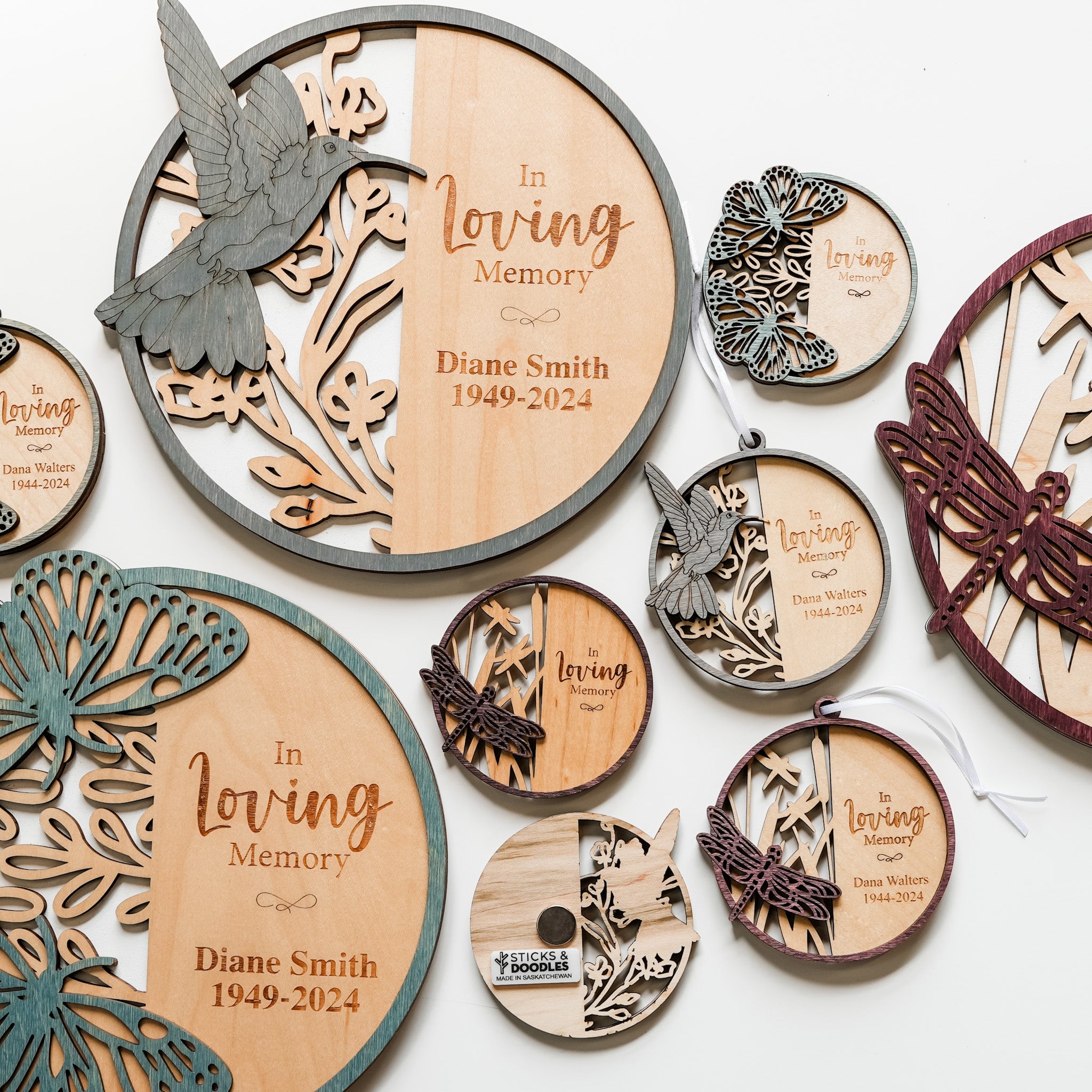 Memorial Butterfly, Dragonfly & Hummingbird • Personalized Ornament, Magnet or Mini Sign • For Memorials