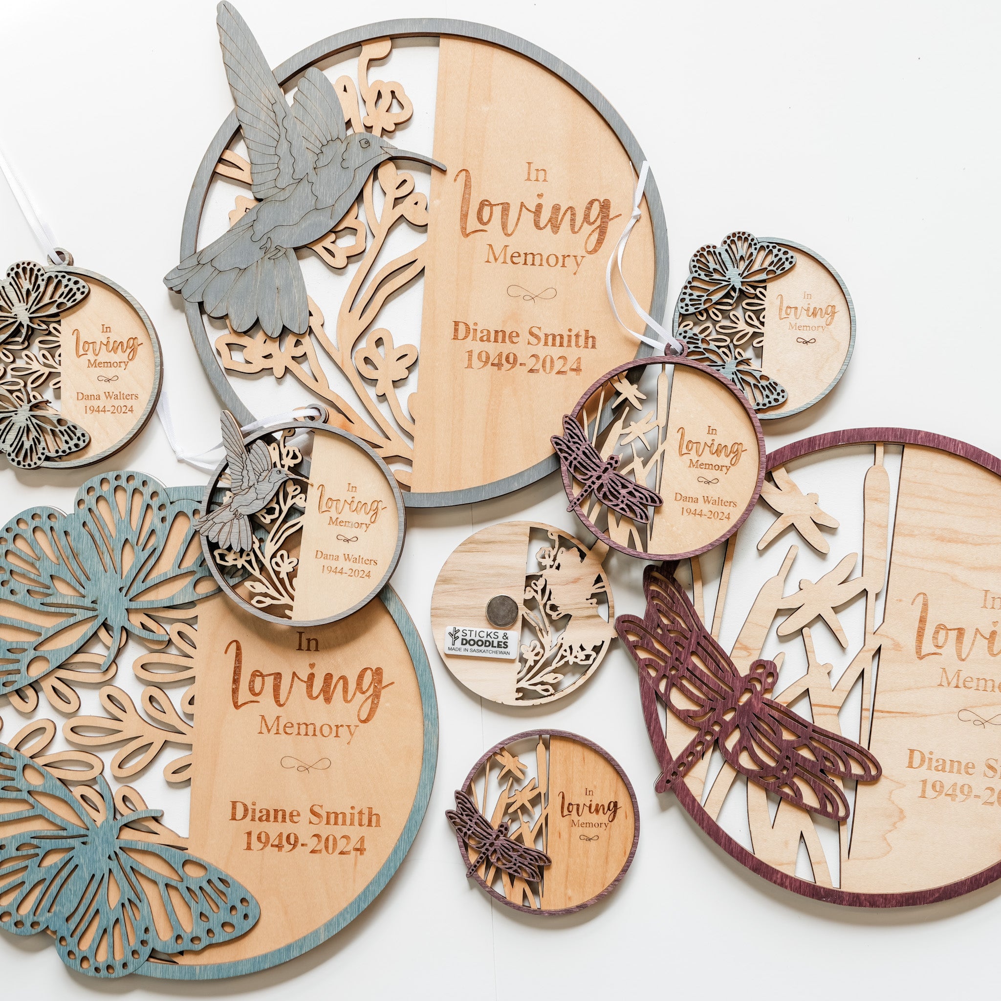Memorial Butterfly, Dragonfly & Hummingbird • Personalized Ornament, Magnet or Mini Sign • For Memorials