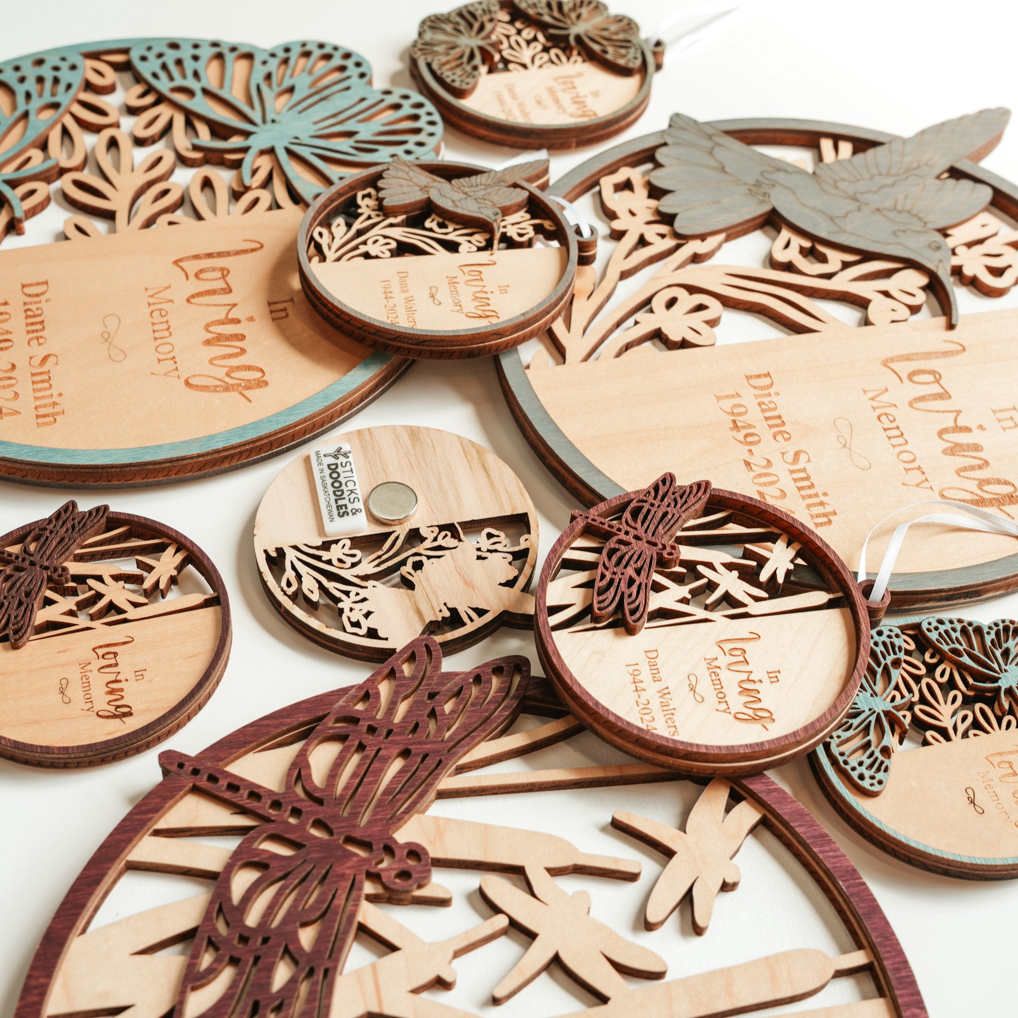 Memorial Butterfly, Dragonfly & Hummingbird • Personalized Ornament, Magnet or Mini Sign • For Memorials