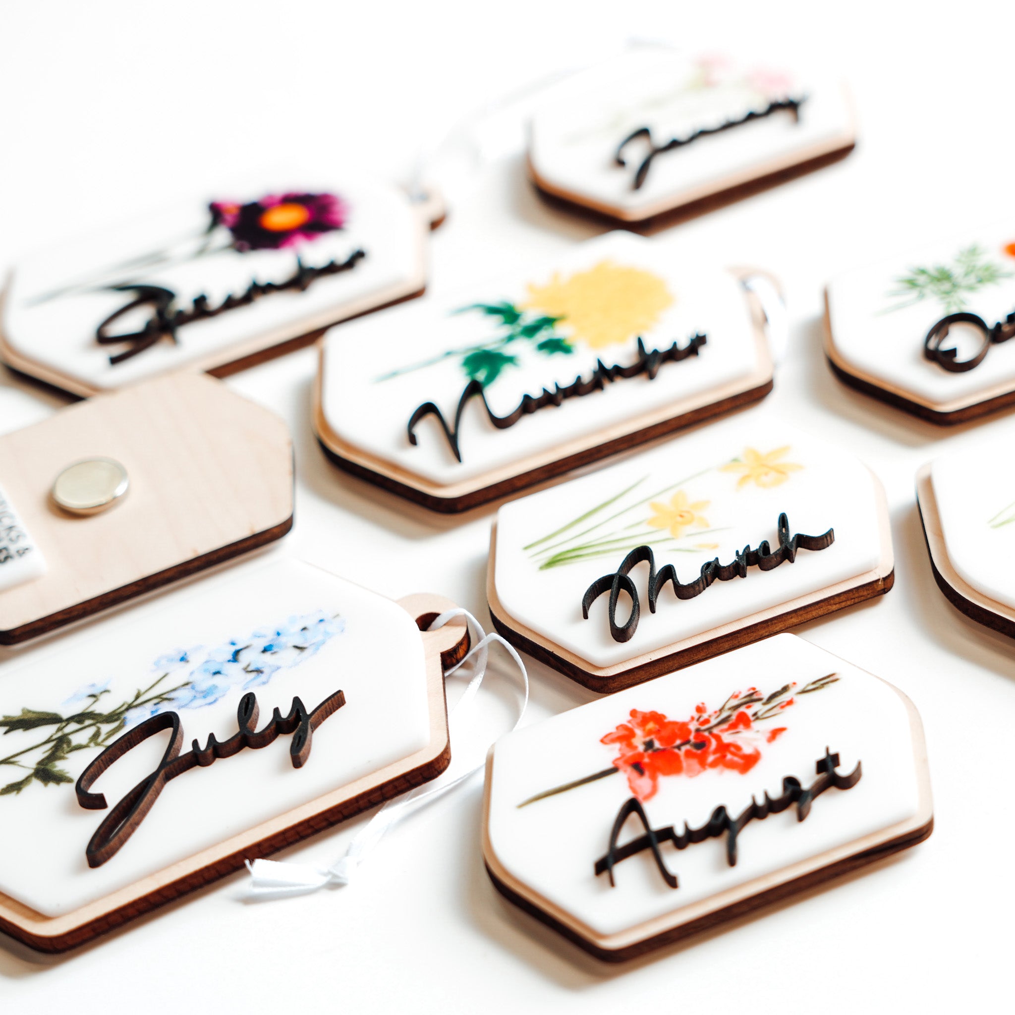 Birth Flower Collection • Personalized Wood Ornament, or Magnet • For Flower Lovers
