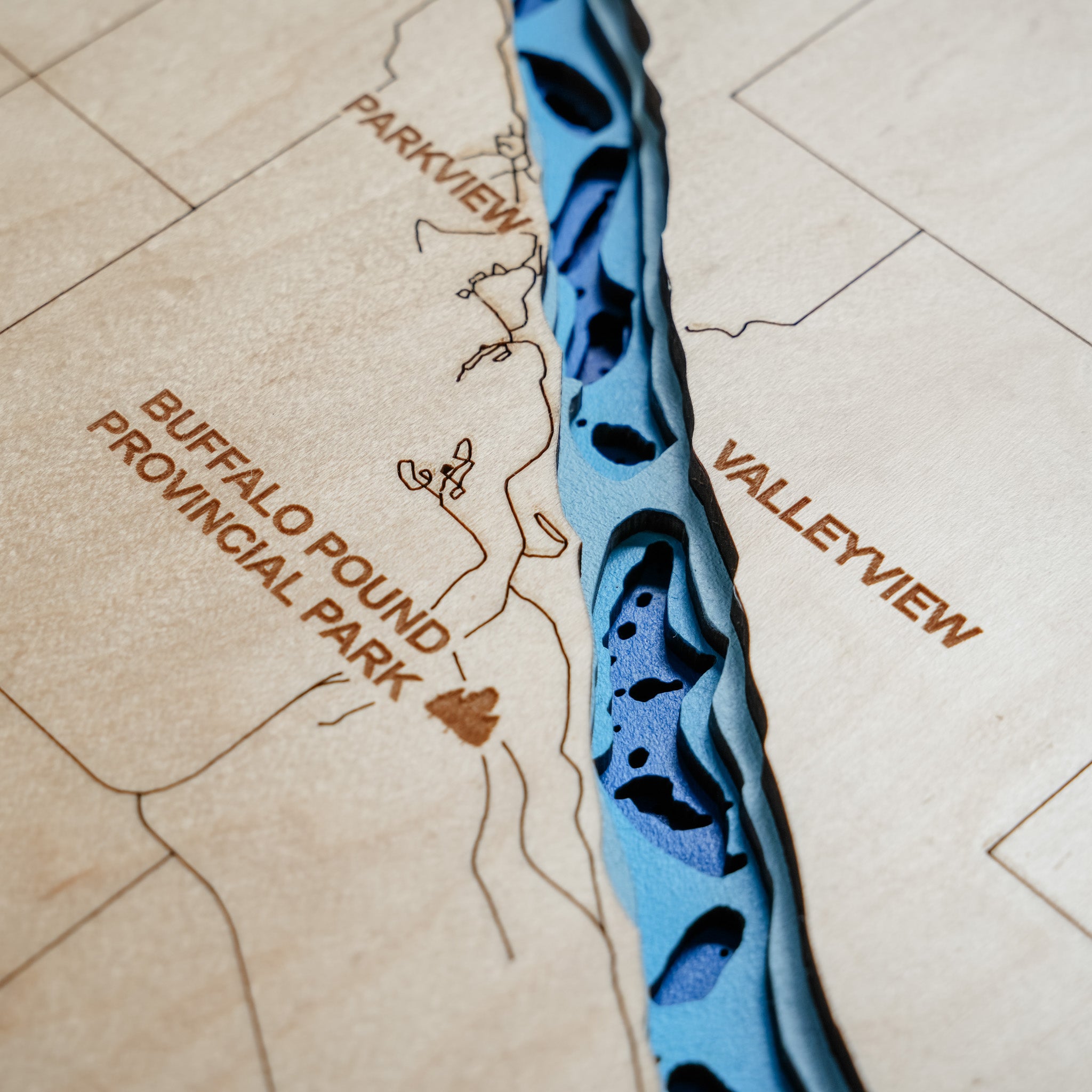Buffalo Pound Lake Map • Bathymetric Layered Wood Depth Map • For Lake Lovers