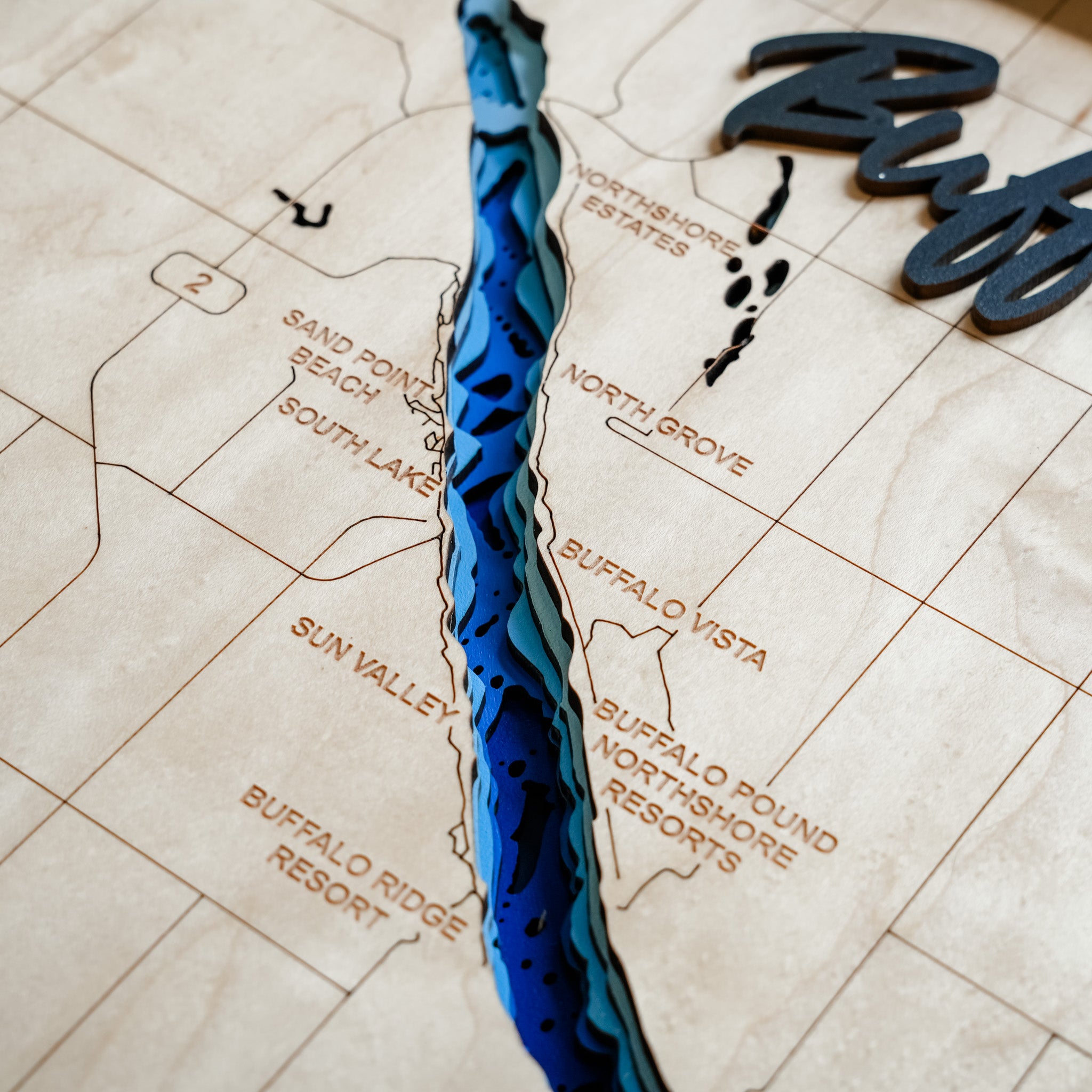 Buffalo Pound Lake Map • Bathymetric Layered Wood Depth Map • For Lake Lovers