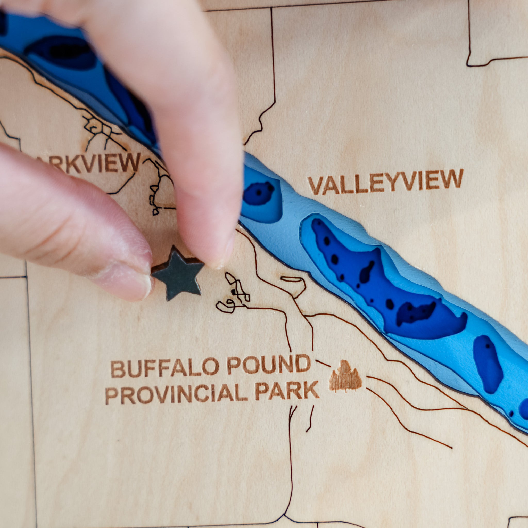 Buffalo Pound Lake Map • Bathymetric Layered Wood Depth Map • For Lake Lovers