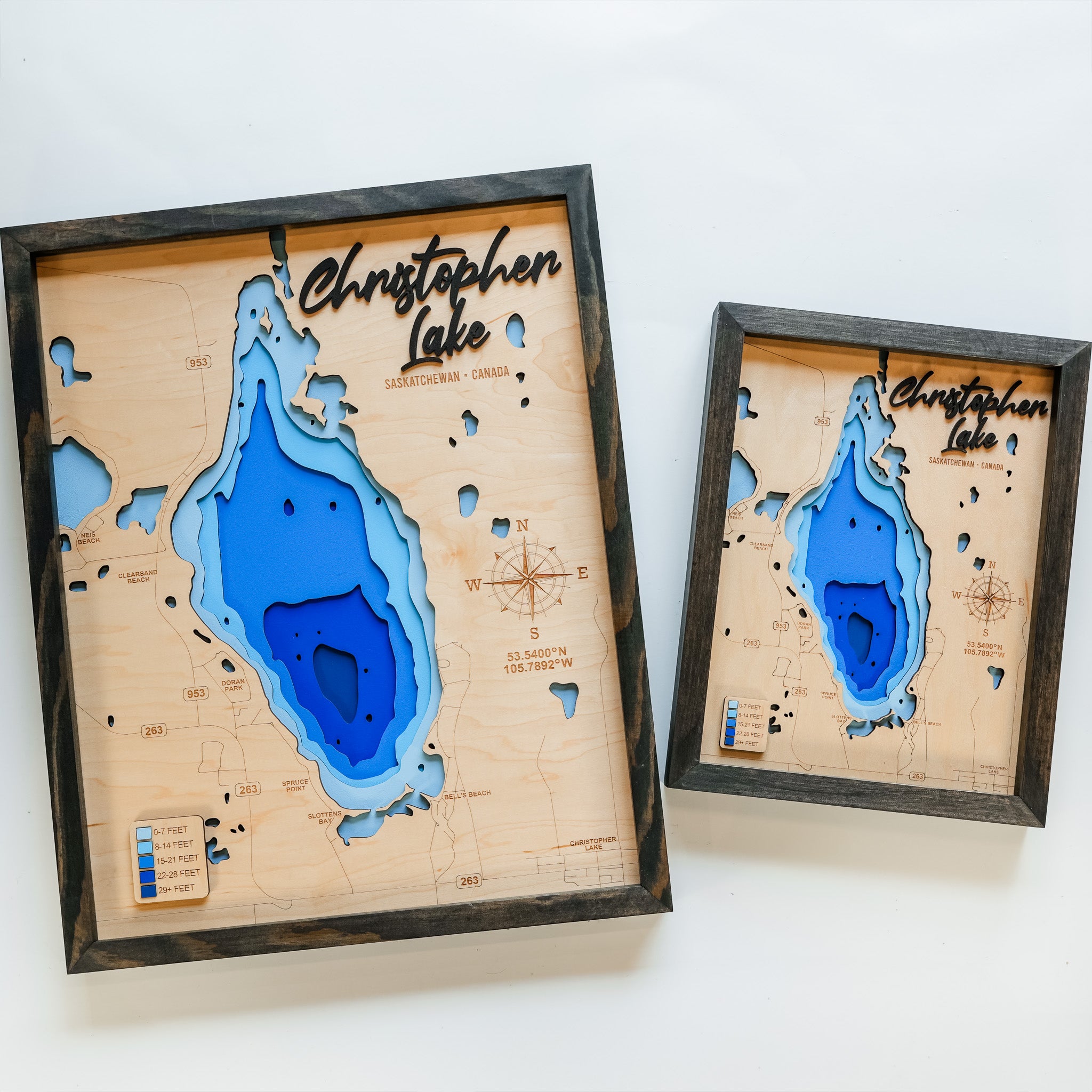Christopher Lake Map • Bathymetric Layered Wood Depth Map • For Lake Lovers