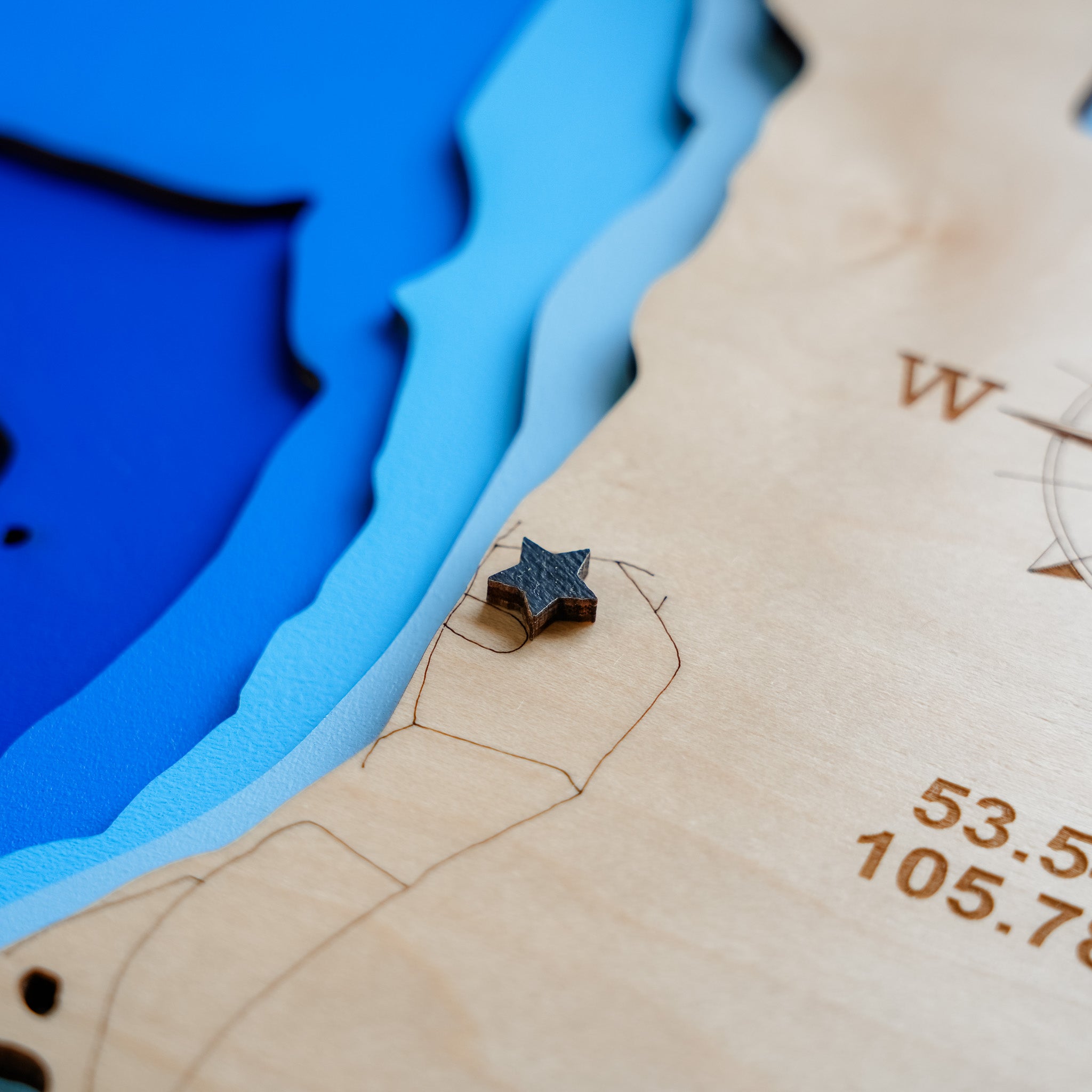 Christopher Lake Map • Bathymetric Layered Wood Depth Map • For Lake Lovers