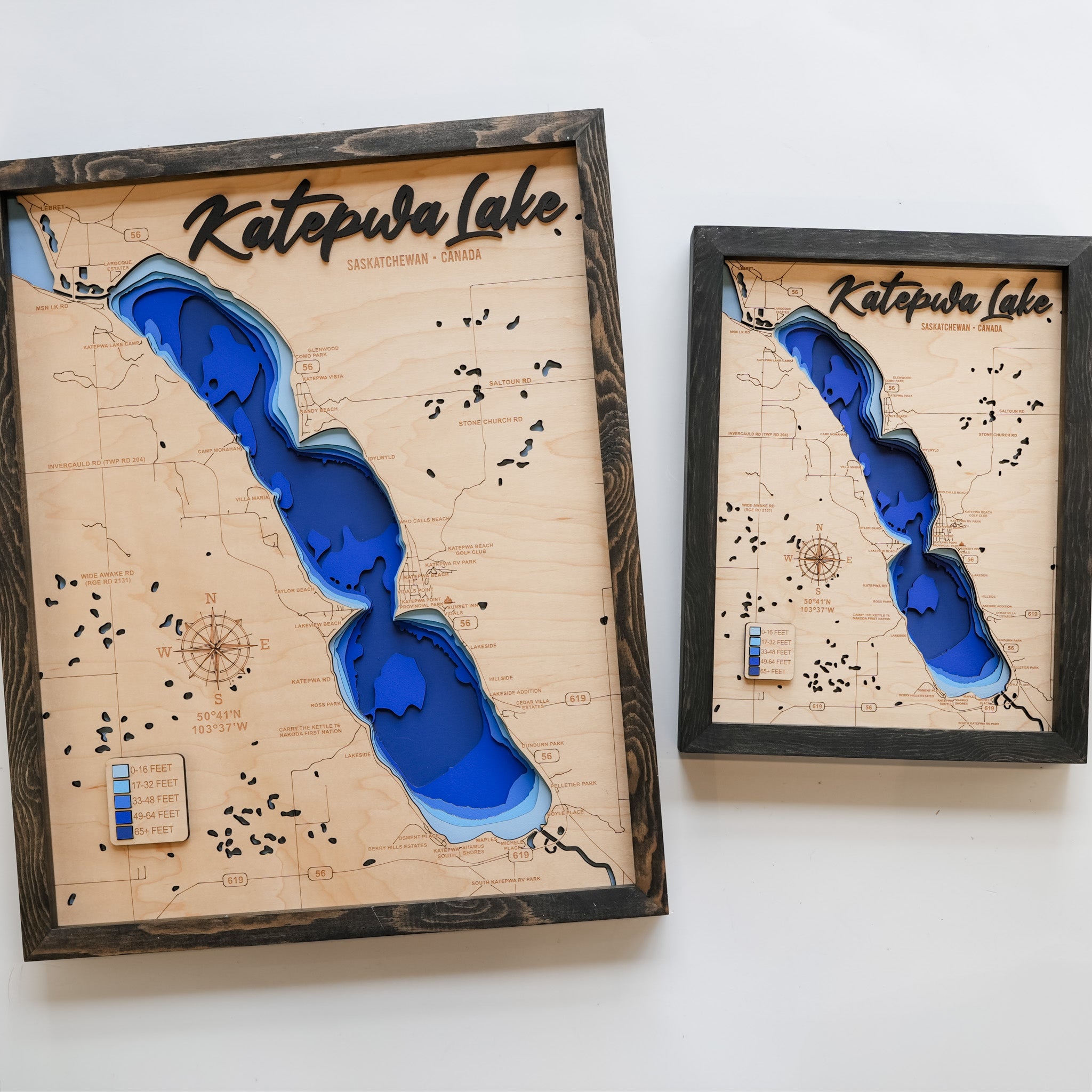 Katepwa Lake Map • Bathymetric Layered Wood Depth Map • For Lake Lovers