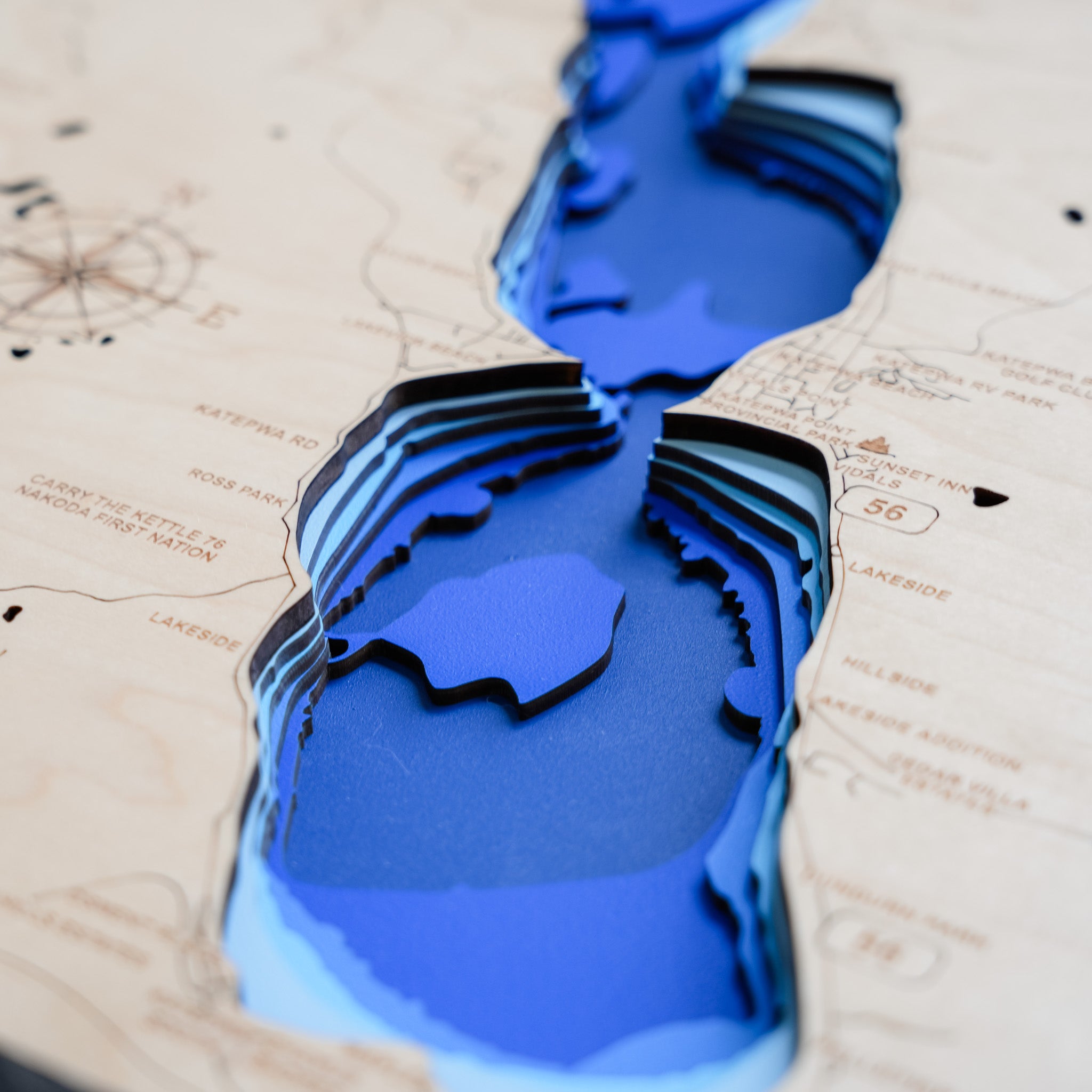 Katepwa Lake Map • Bathymetric Layered Wood Depth Map • For Lake Lovers