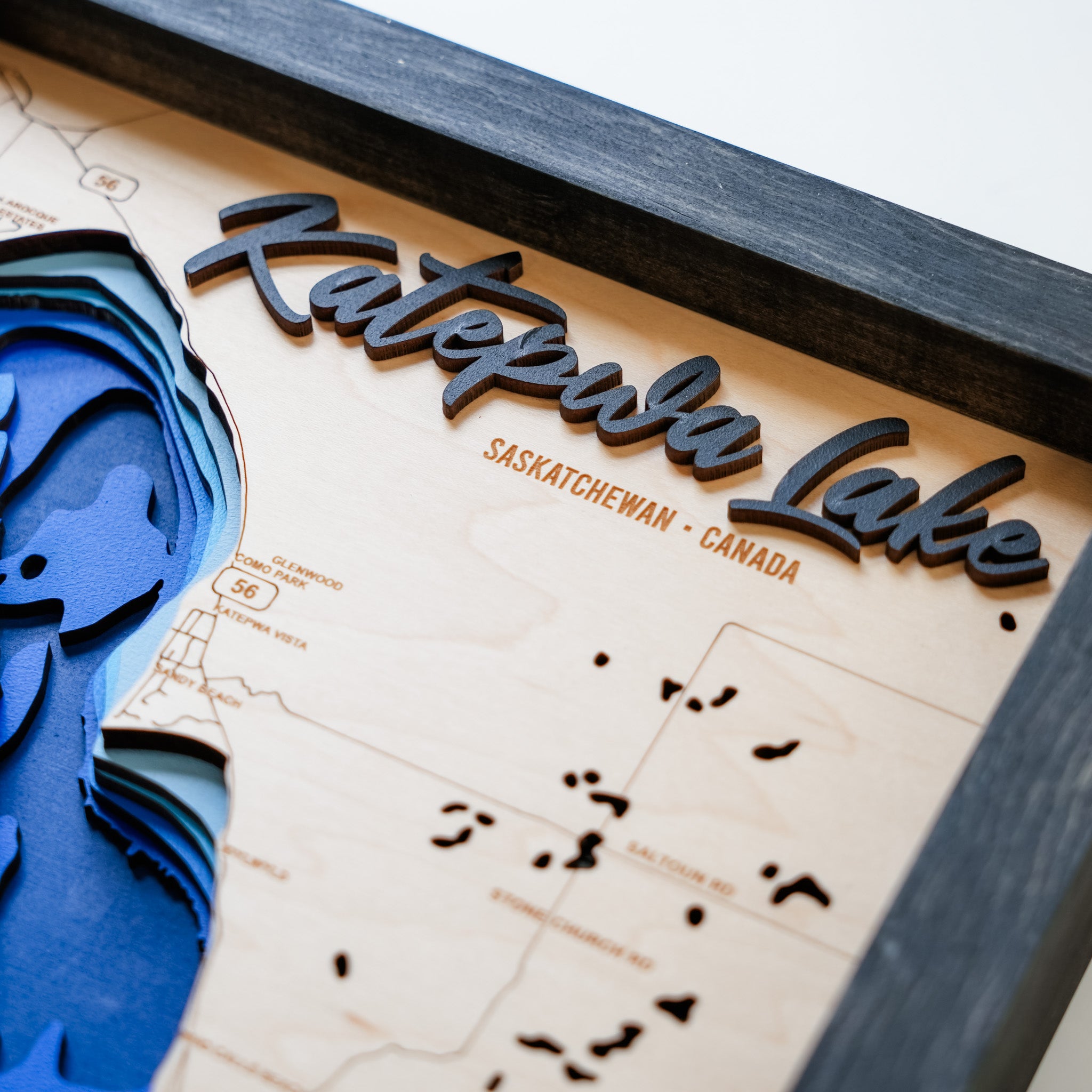 Katepwa Lake Map • Bathymetric Layered Wood Depth Map • For Lake Lovers