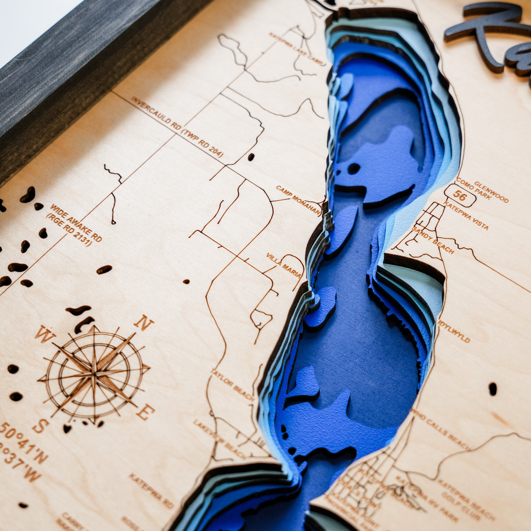 Katepwa Lake Map • Bathymetric Layered Wood Depth Map • For Lake Lovers