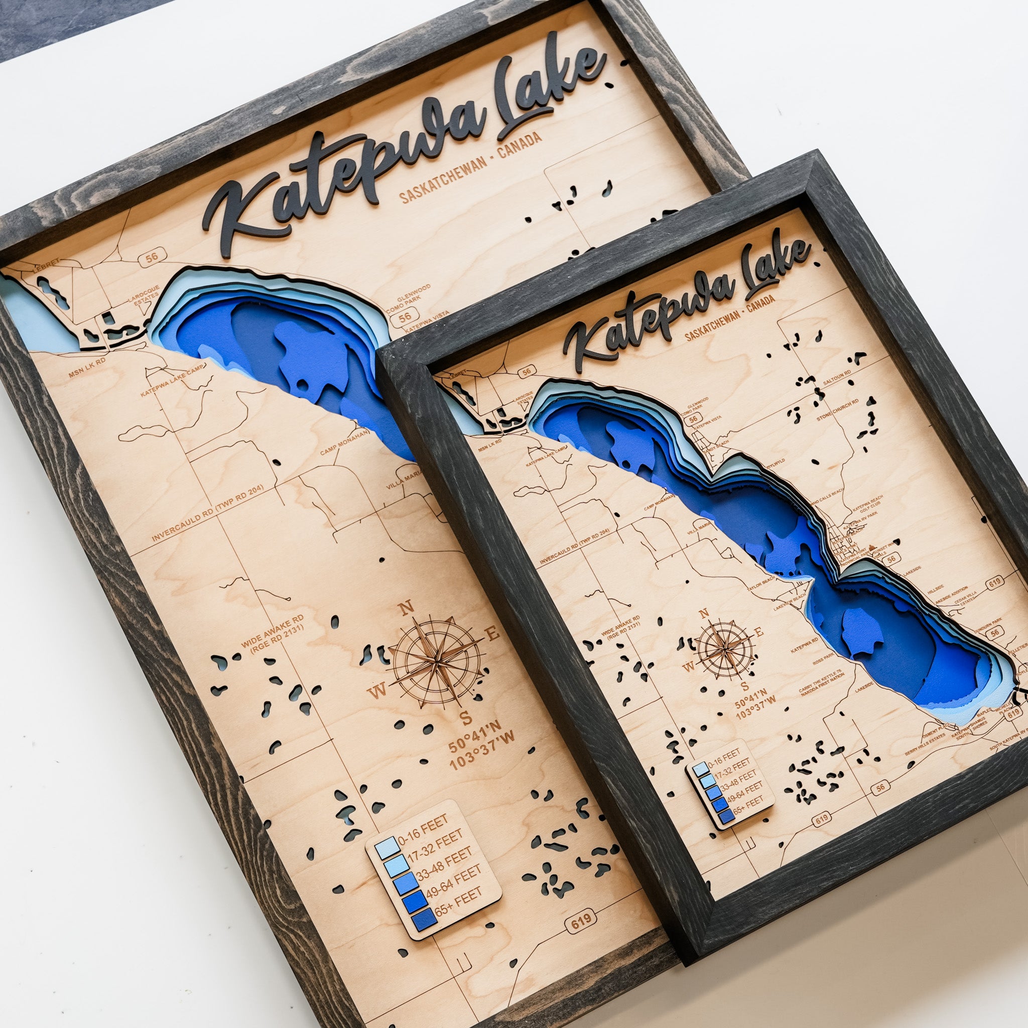 Katepwa Lake Map • Bathymetric Layered Wood Depth Map • For Lake Lovers