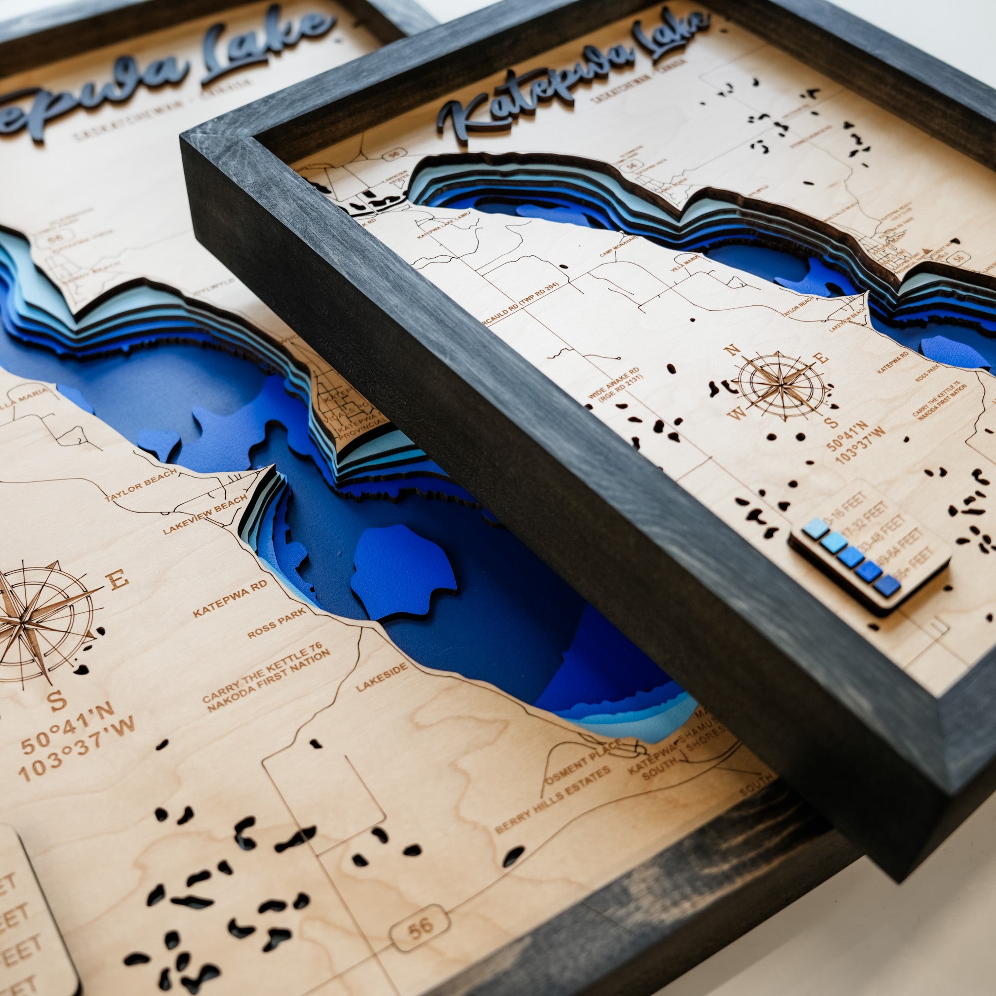Katepwa Lake Map • Bathymetric Layered Wood Depth Map • For Lake Lovers