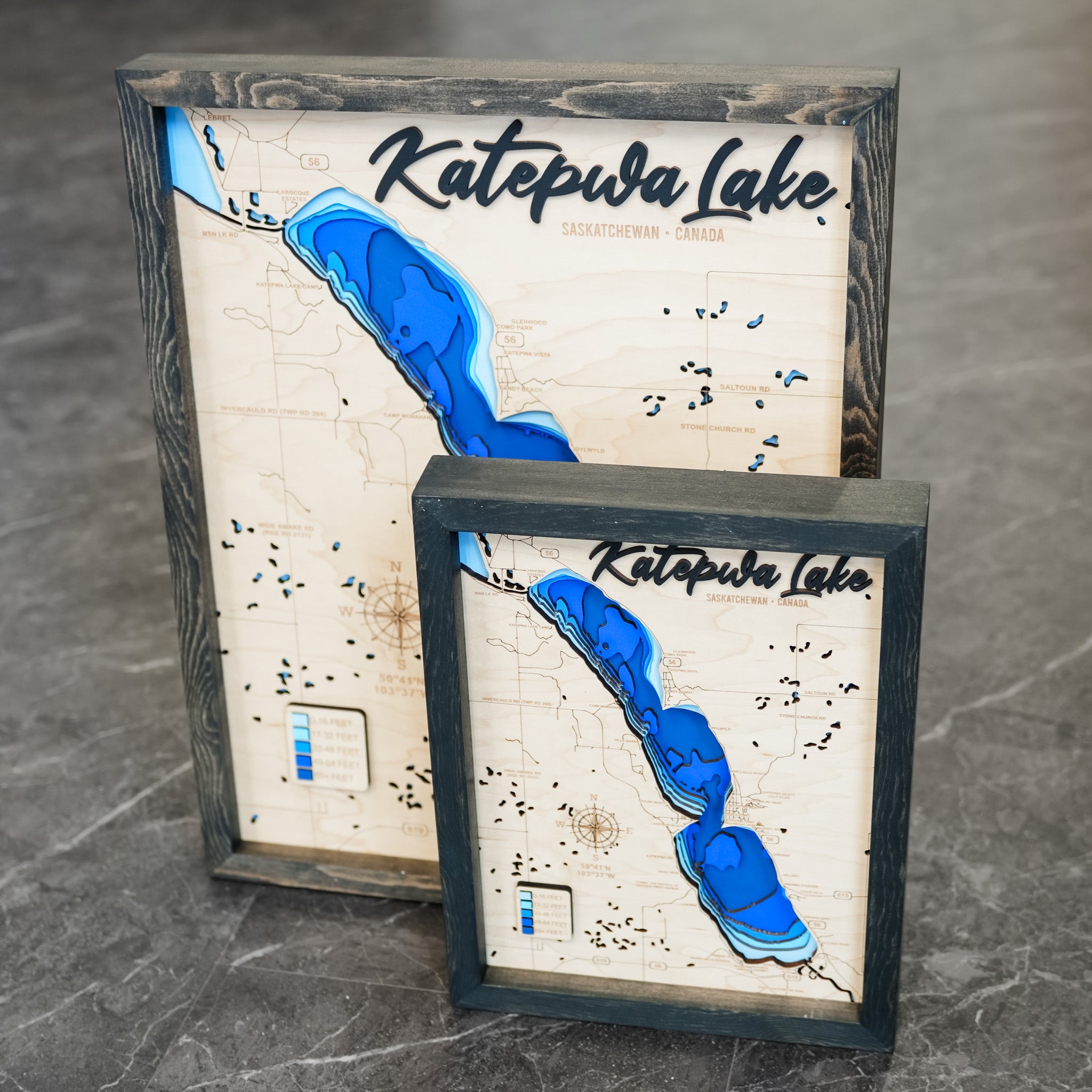 Katepwa Lake Map • Bathymetric Layered Wood Depth Map • For Lake Lovers