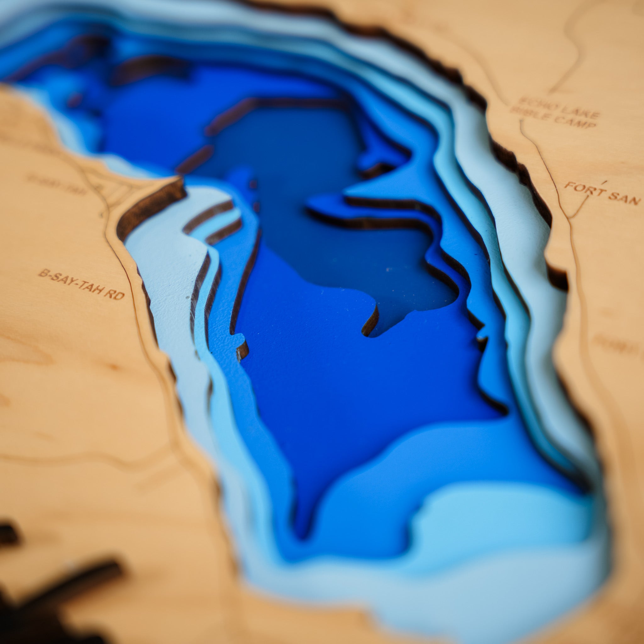 Echo Lake Map • Bathymetric Layered Wood Depth Map • For Lake Lovers