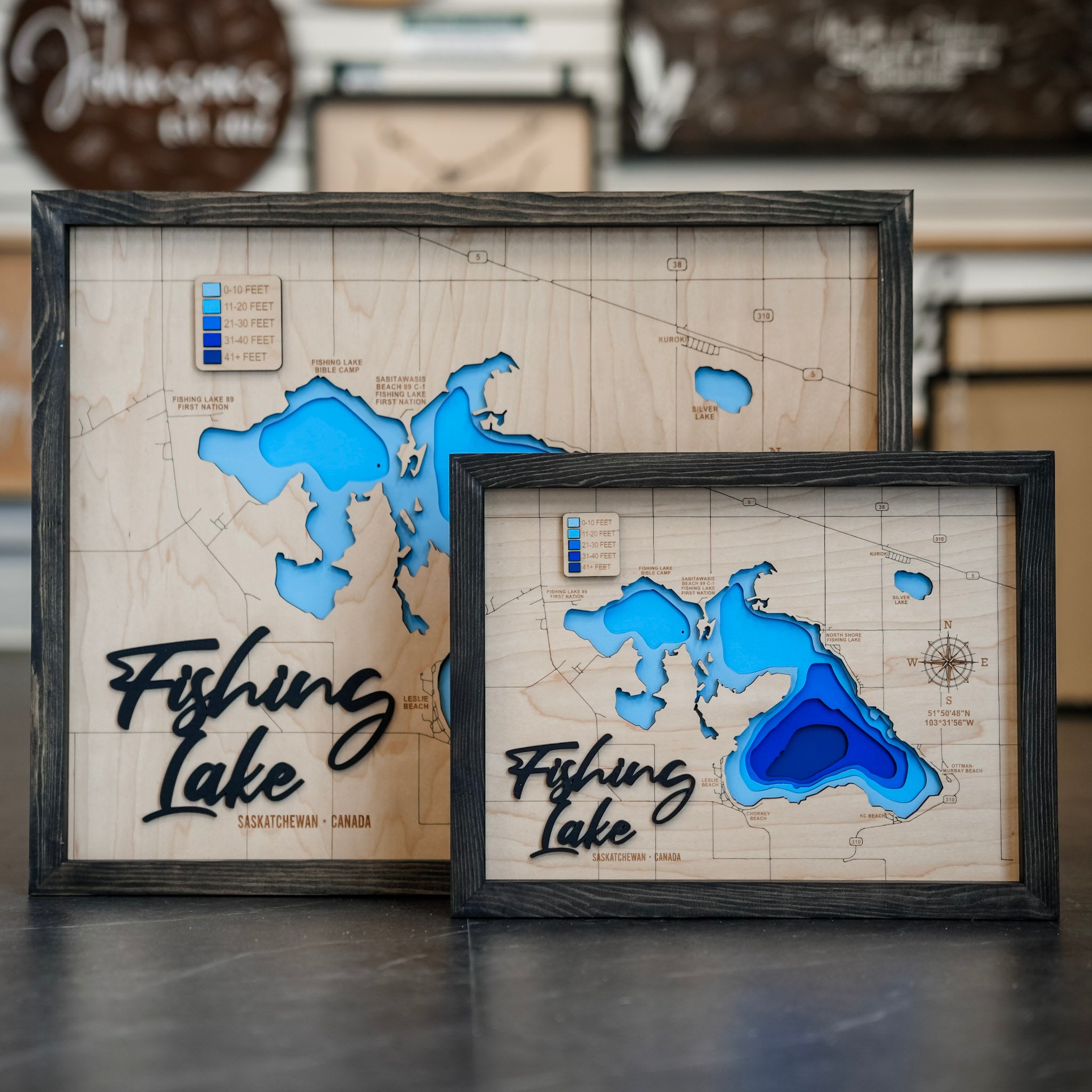 Fishing Lake Map • Bathymetric Layered Wood Depth Map • For Lake Lovers