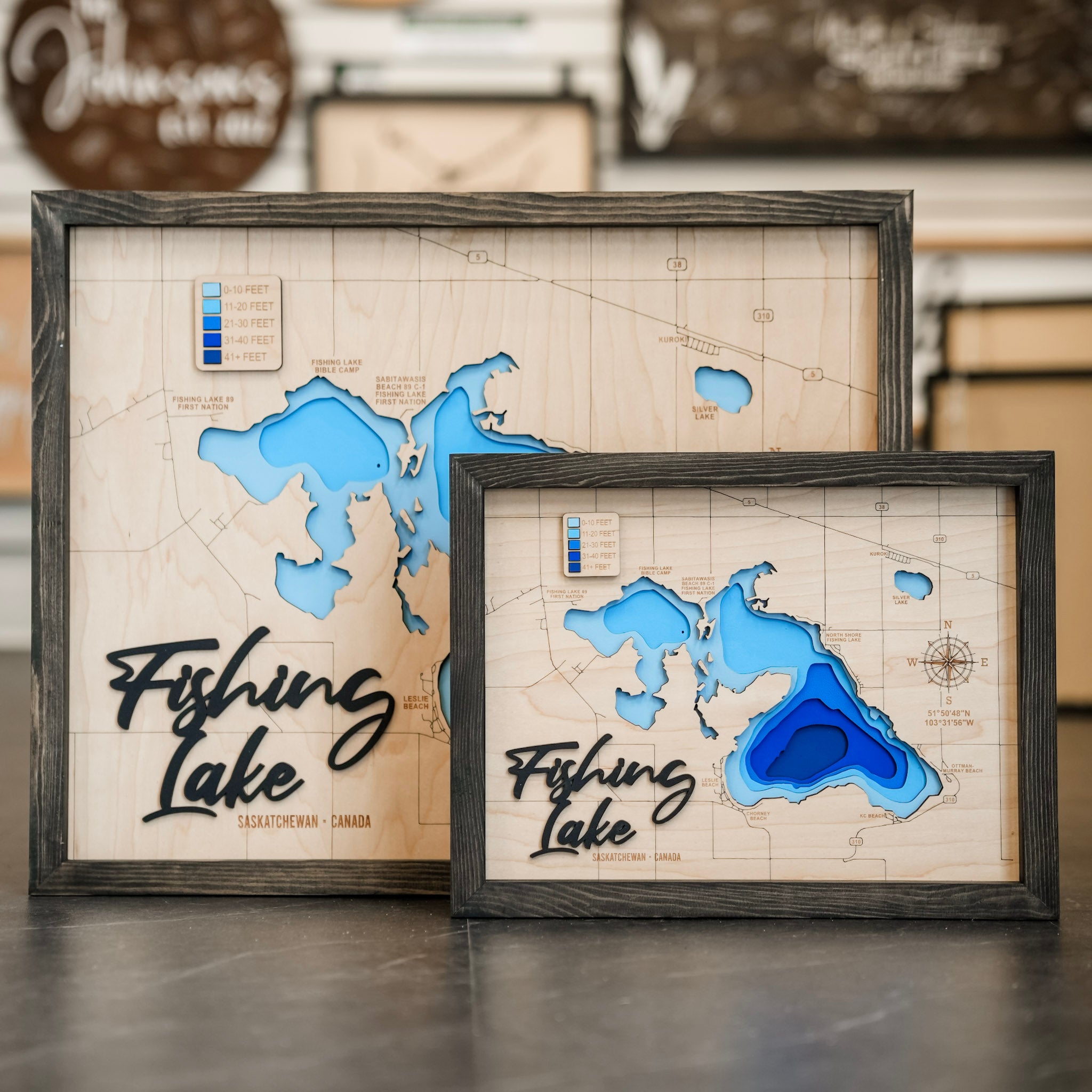 Fishing Lake Map • Bathymetric Layered Wood Depth Map • For Lake Lovers