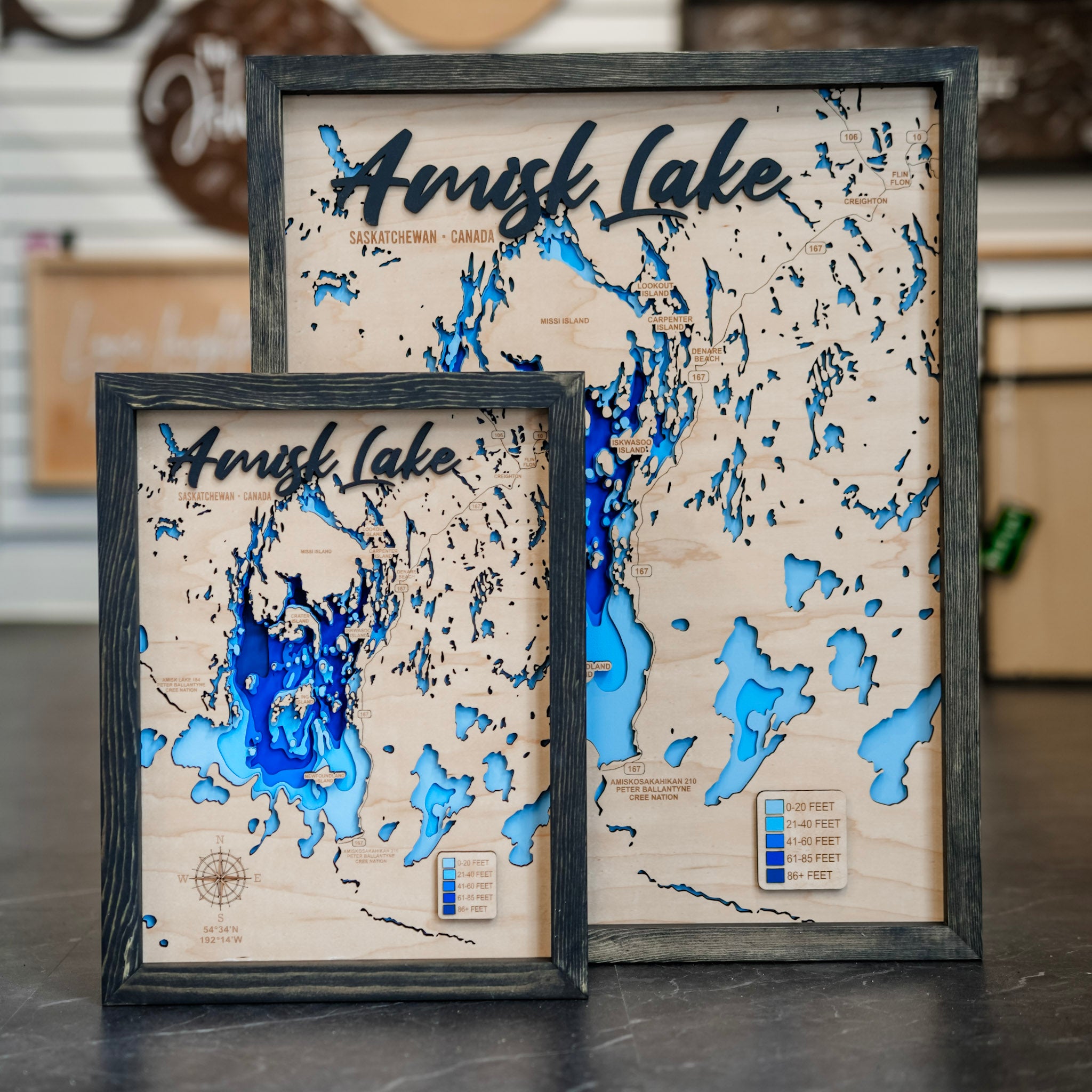 Amisk Lake Map • Bathymetric Layered Wood Depth Map • For Lake Lovers