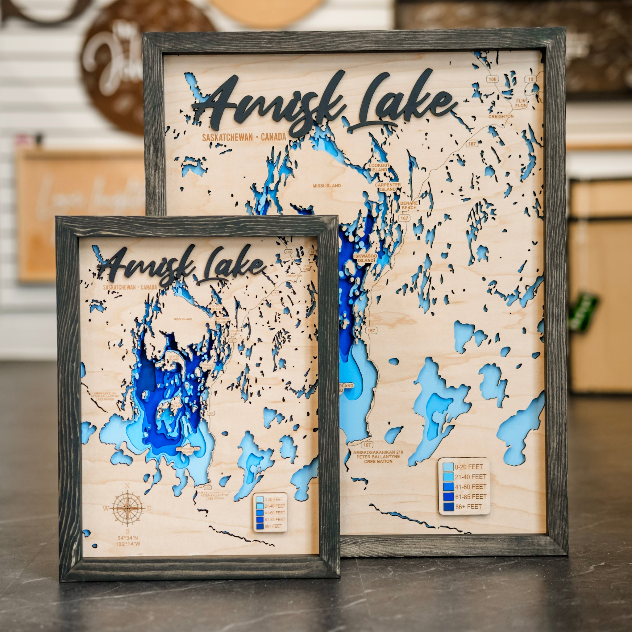 Amisk Lake Map • Bathymetric Layered Wood Depth Map • For Lake Lovers