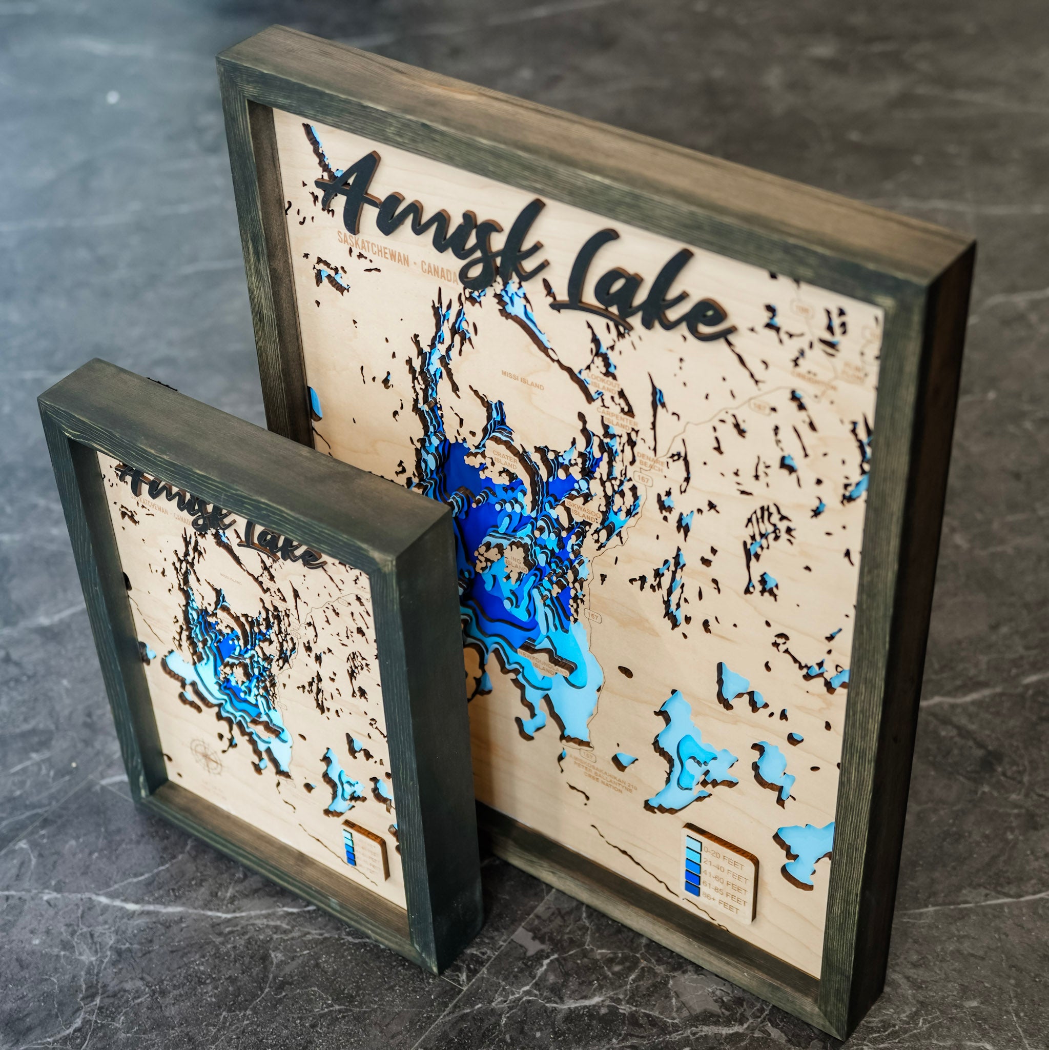 Amisk Lake Map • Bathymetric Layered Wood Depth Map • For Lake Lovers