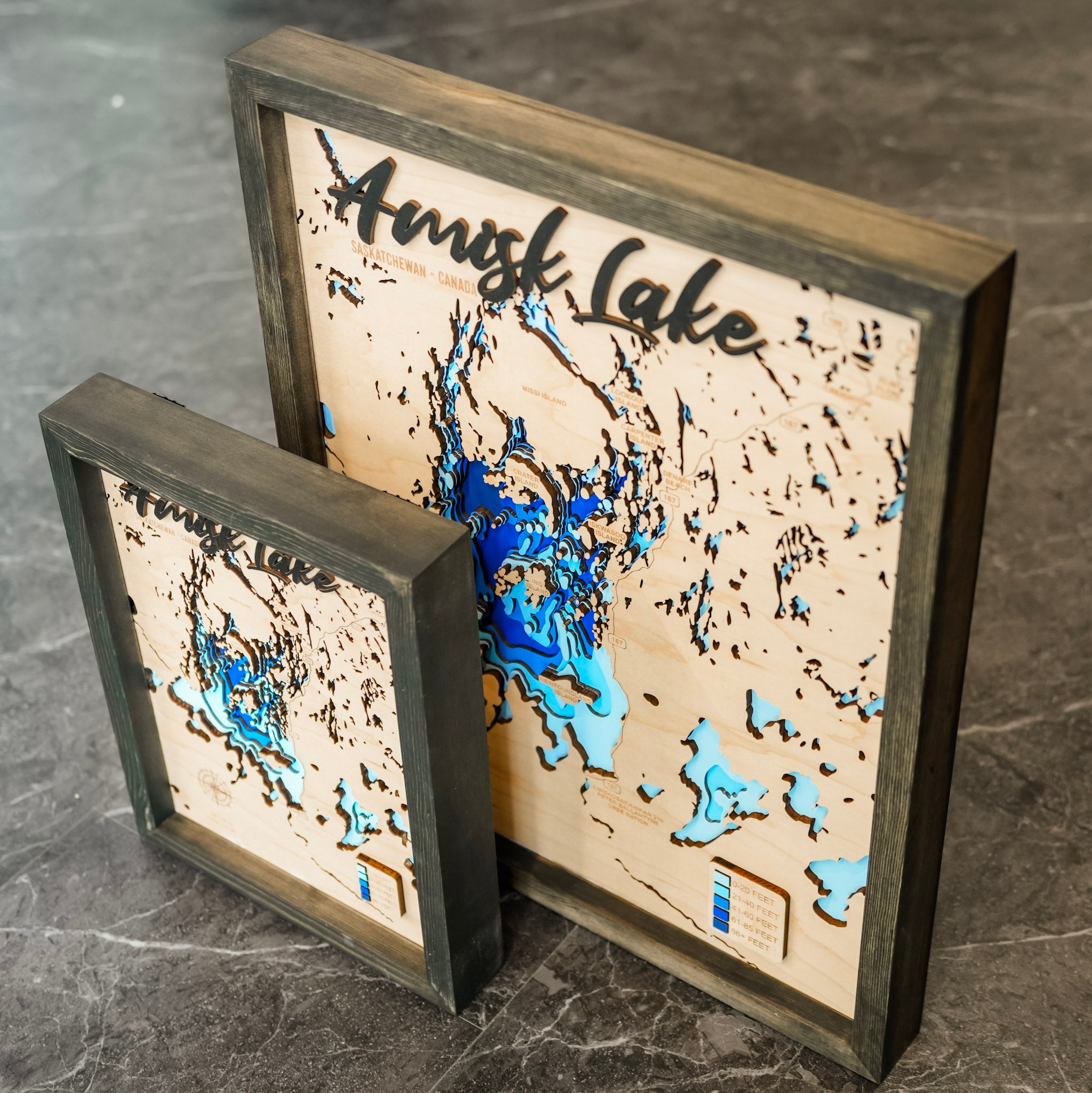 Amisk Lake Map • Bathymetric Layered Wood Depth Map • For Lake Lovers