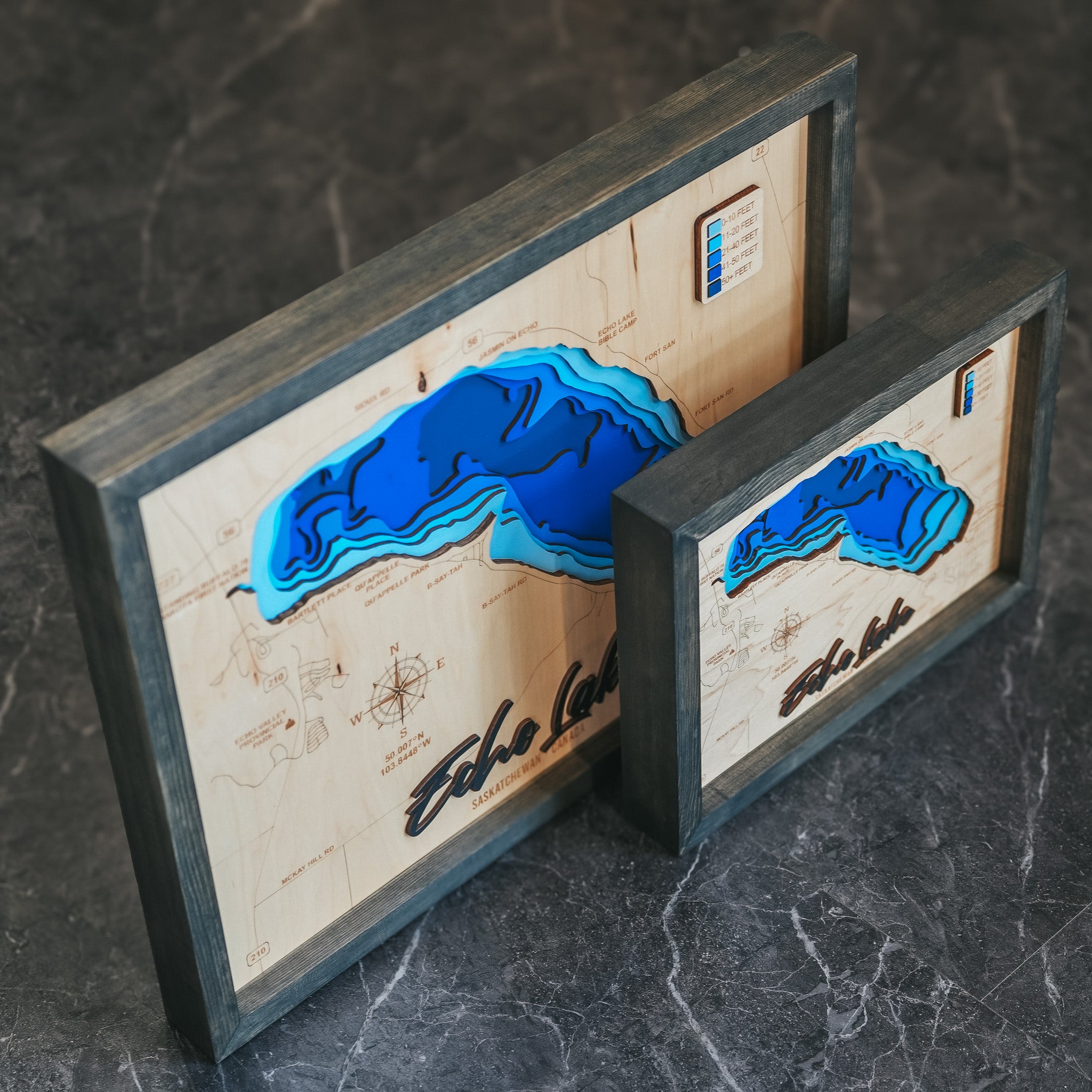 Echo Lake Map • Bathymetric Layered Wood Depth Map • For Lake Lovers