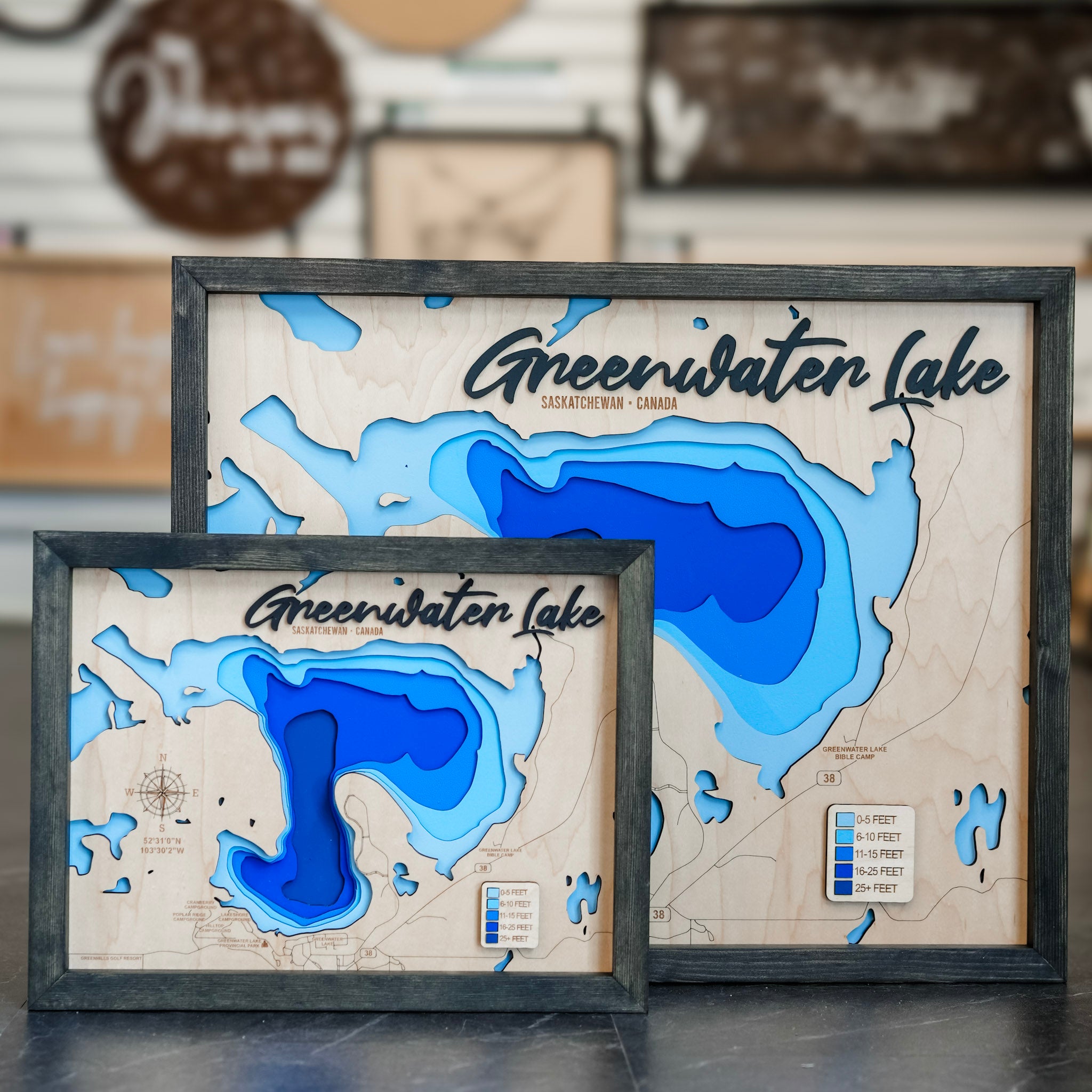 Greenwater Lake Map • Bathymetric Layered Wood Depth Map • For Lake Lovers