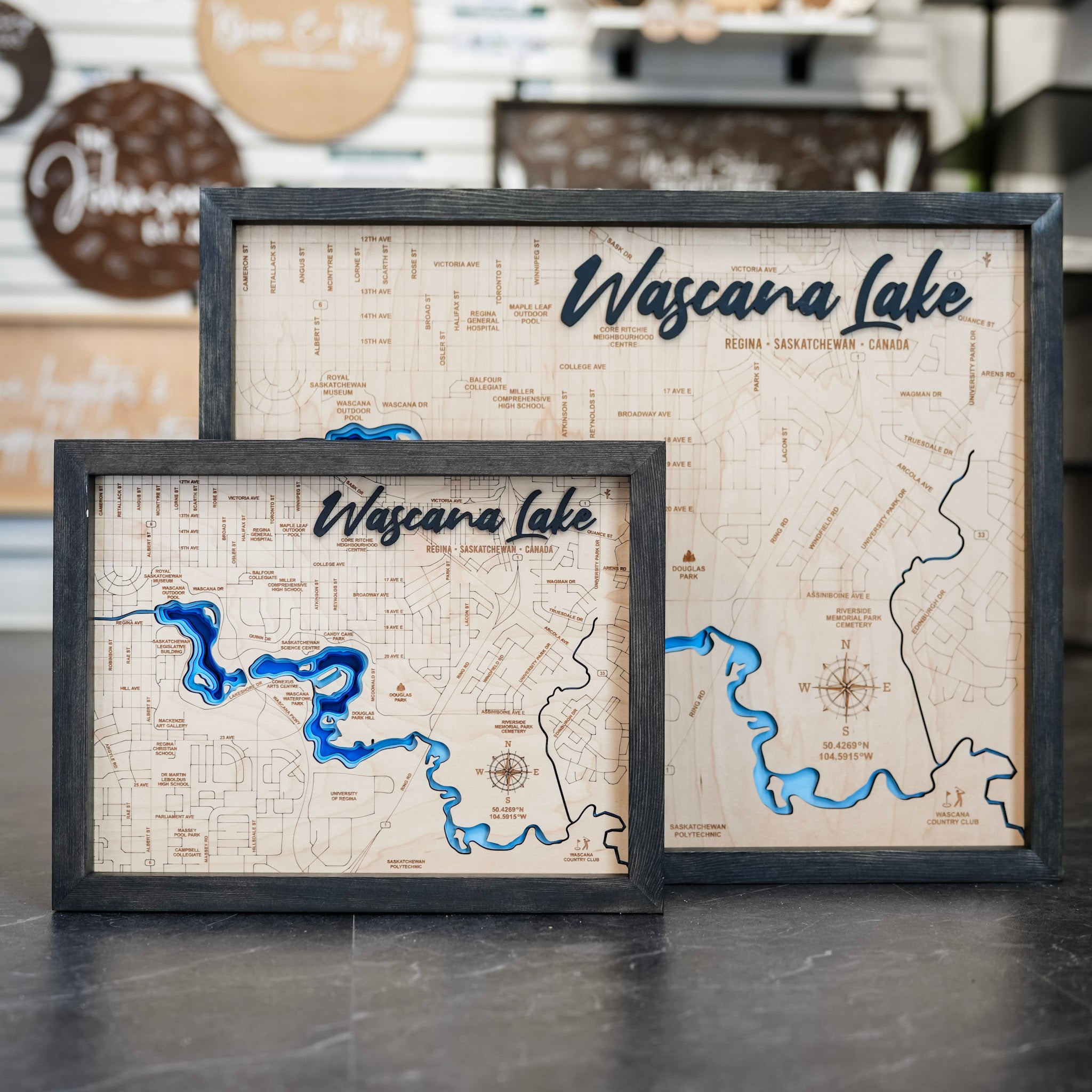 Wascana Lake Map • Bathymetric Layered Wood Depth Map • For Lake Lovers