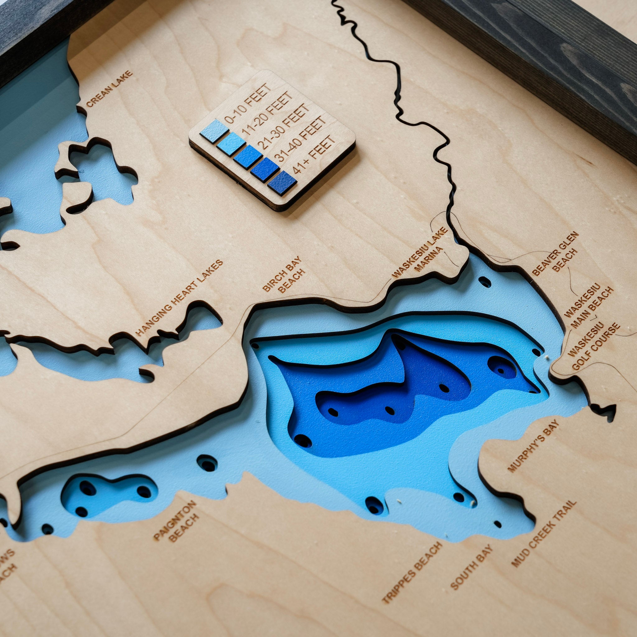 Waskesiu Lake Map • Bathymetric Layered Wood Depth Map • For Lake Lovers