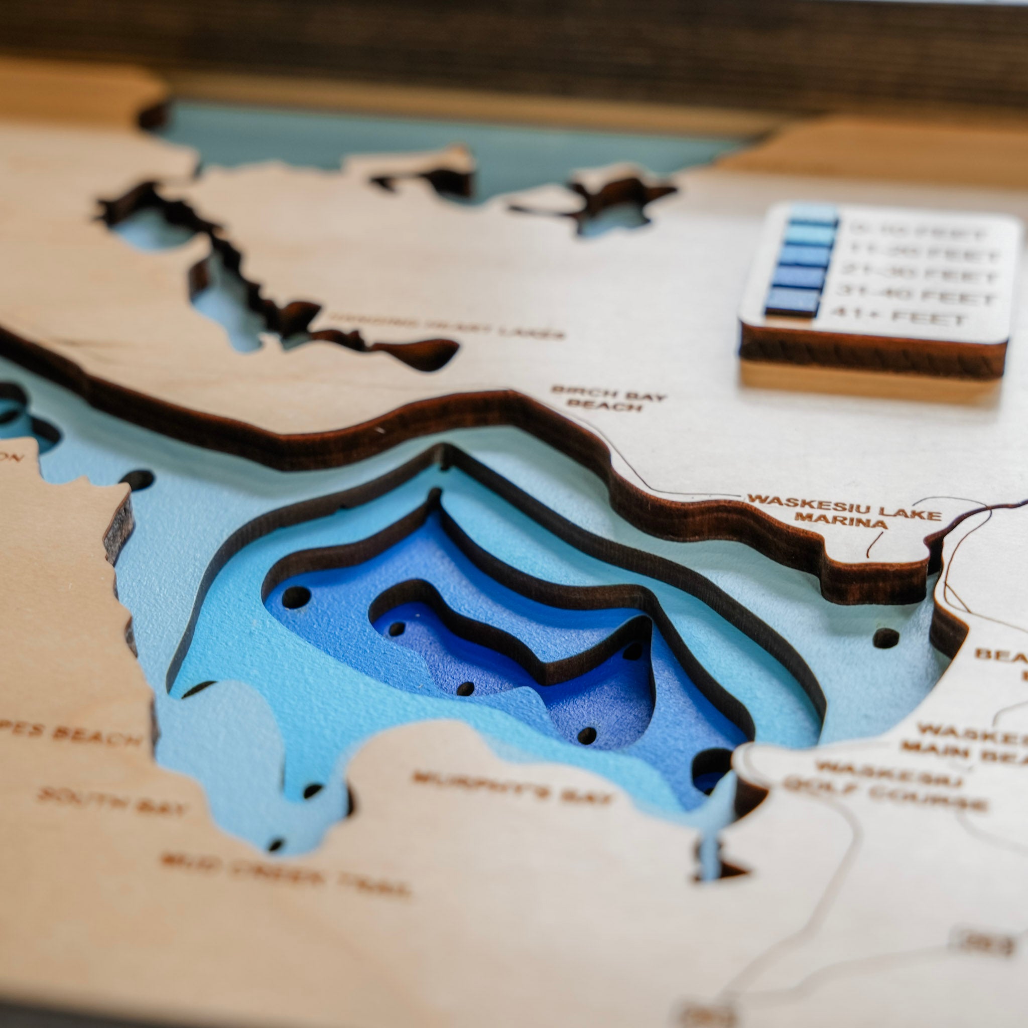 Waskesiu Lake Map • Bathymetric Layered Wood Depth Map • For Lake Lovers