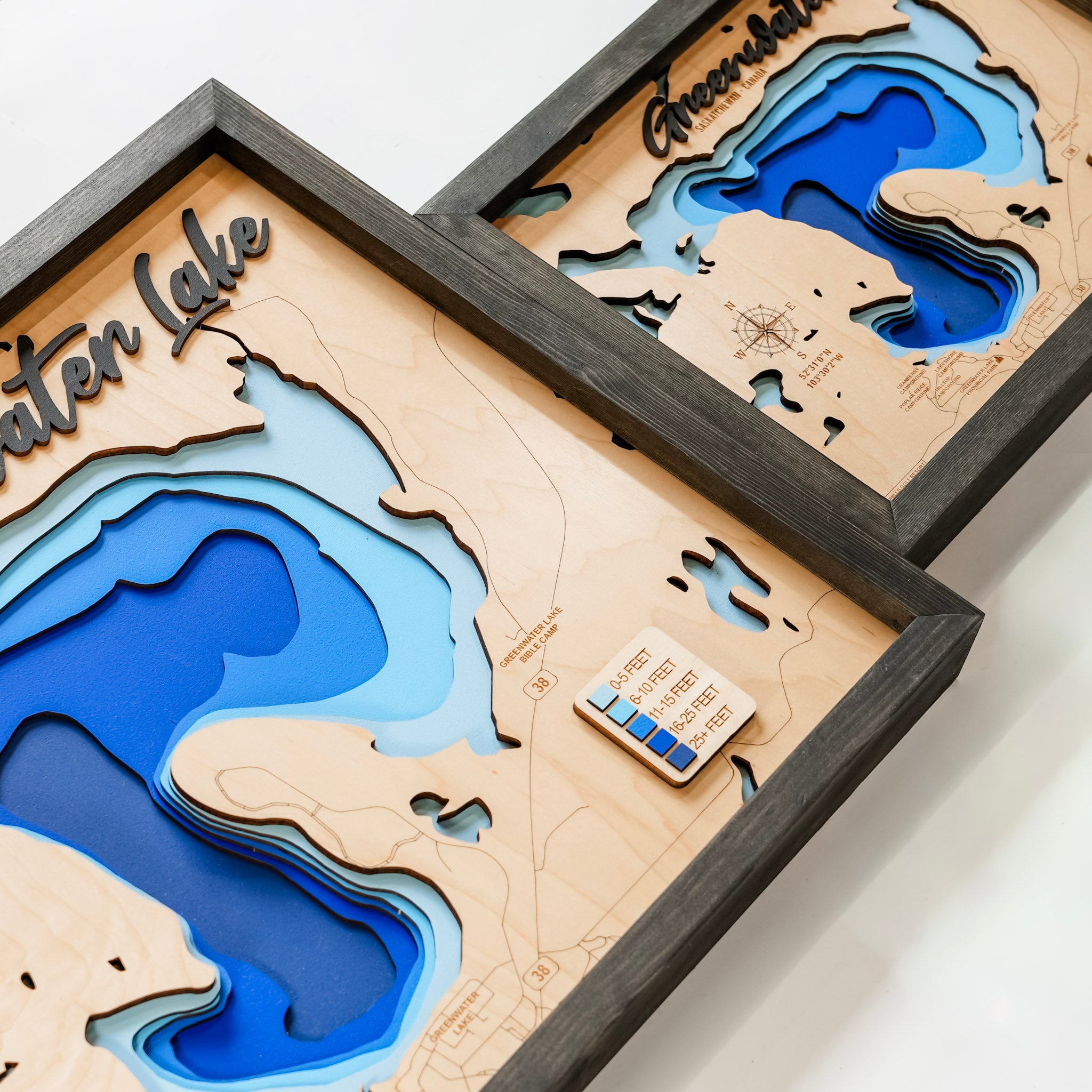 Greenwater Lake Map • Bathymetric Layered Wood Depth Map • For Lake Lovers