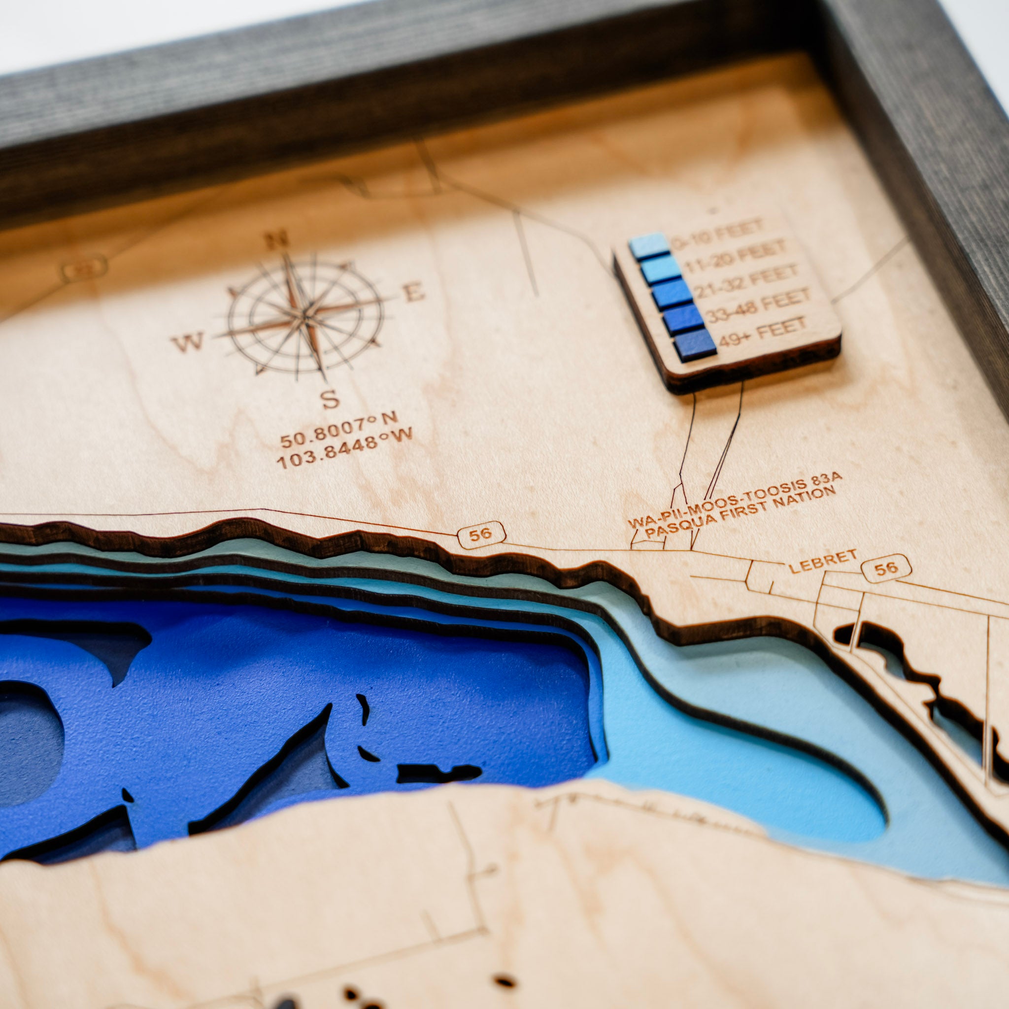 Mission Lake Map • Bathymetric Layered Wood Depth Map • For Lake Lovers