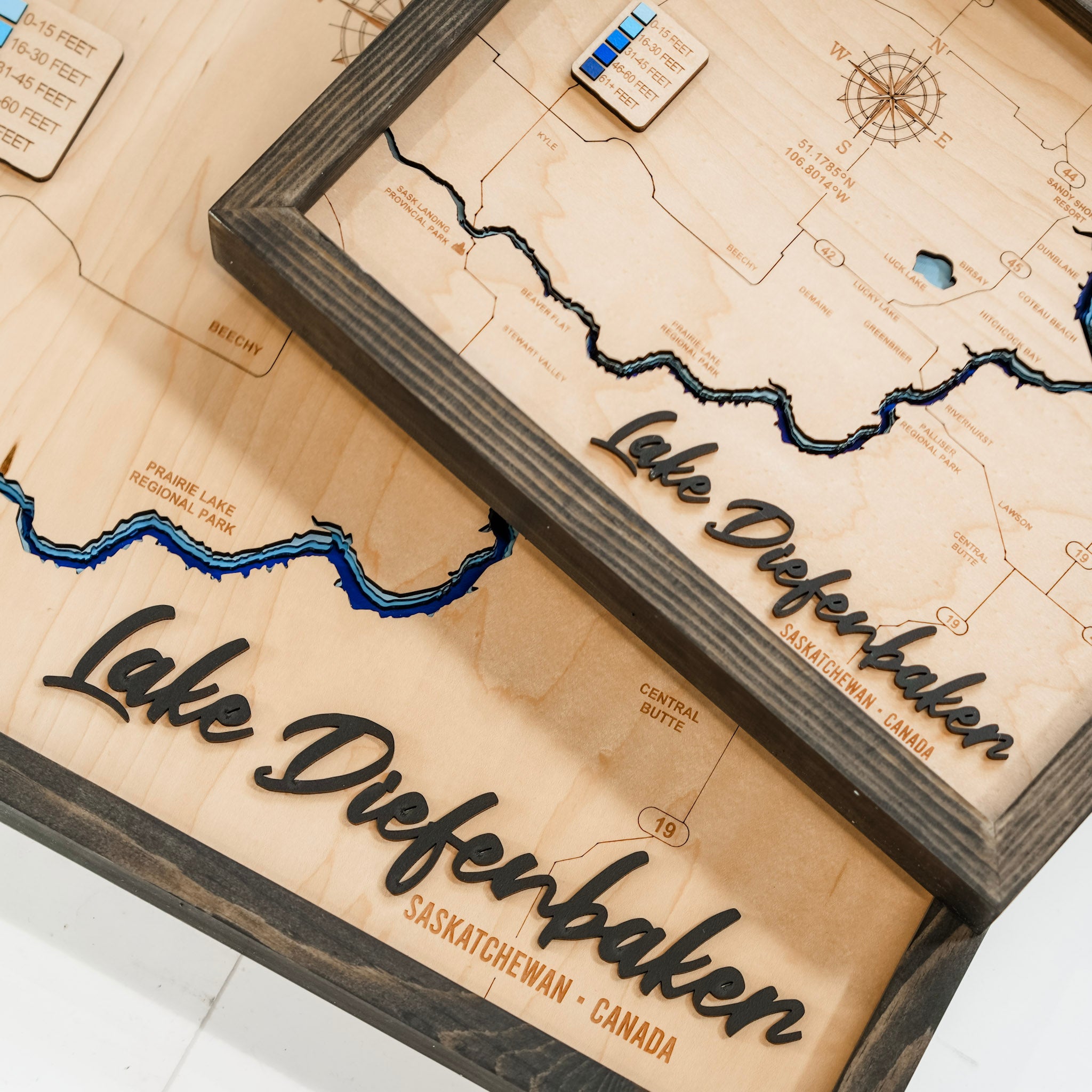 Lake Diefenbaker Map • Bathymetric Layered Wood Depth Map • For Lake Lovers