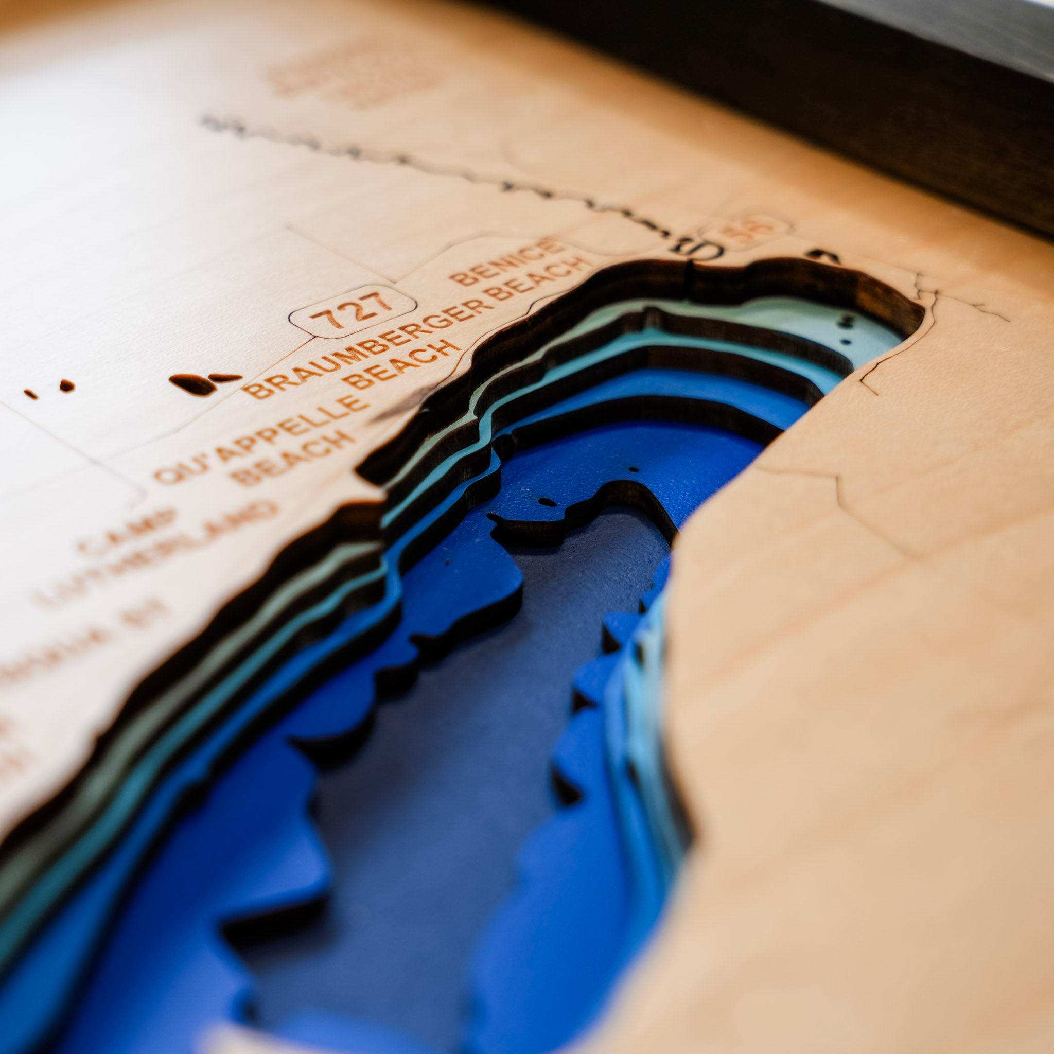 Pasqua Lake Map • Bathymetric Layered Wood Depth Map • For Lake Lovers
