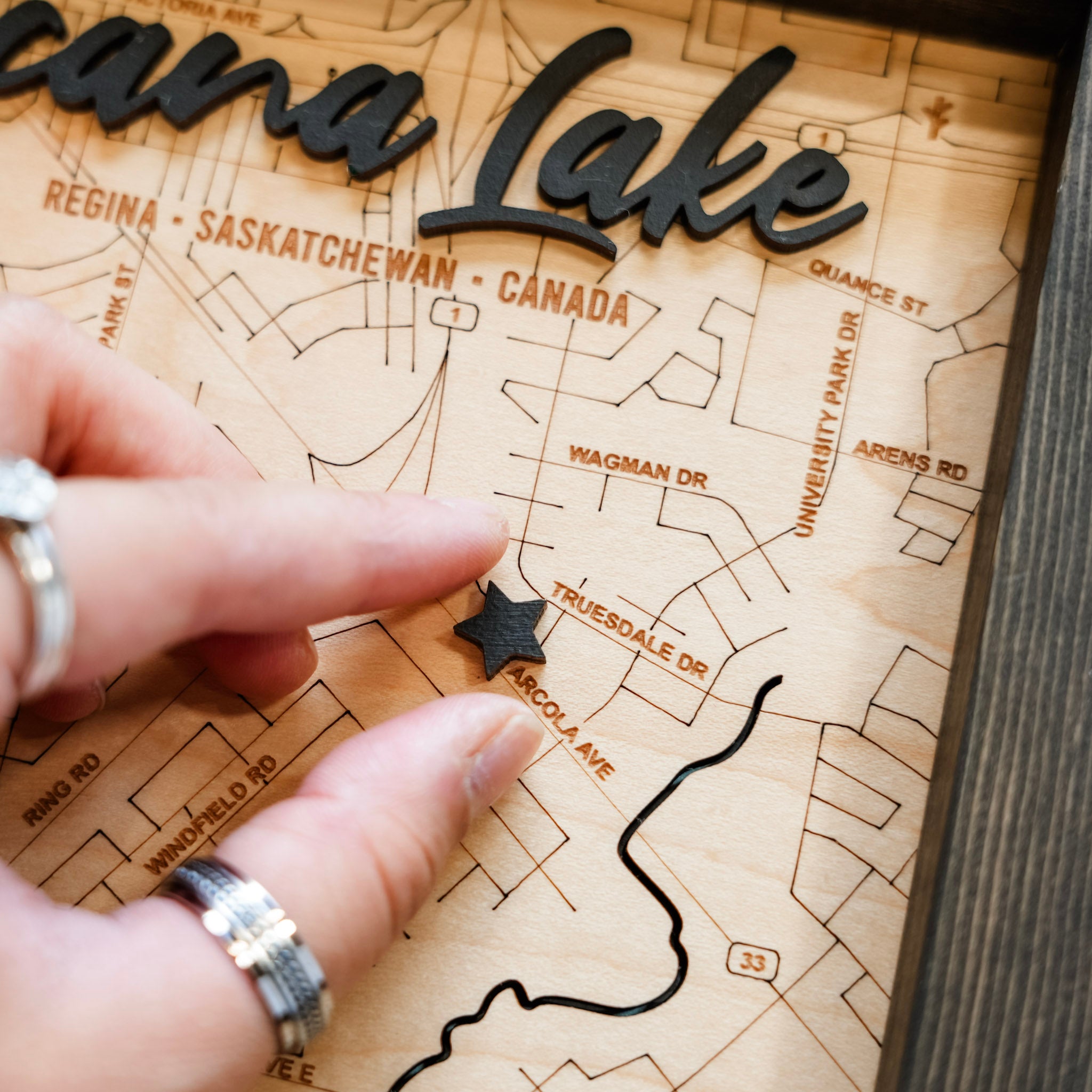 Wascana Lake Map • Bathymetric Layered Wood Depth Map • For Lake Lovers