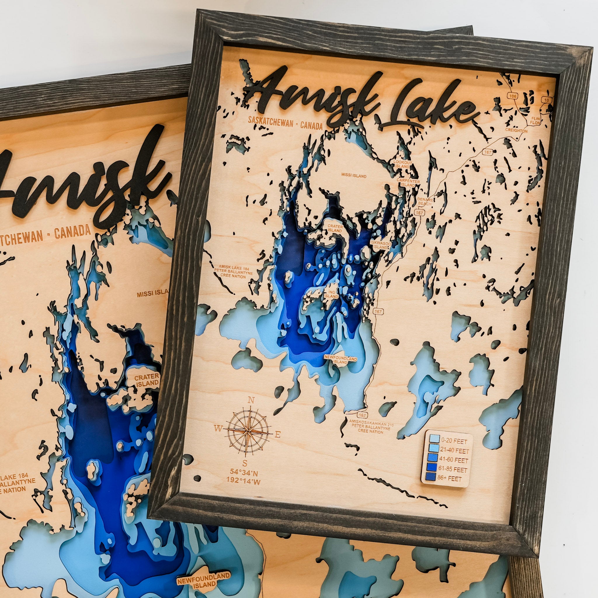 Amisk Lake Map • Bathymetric Layered Wood Depth Map • For Lake Lovers