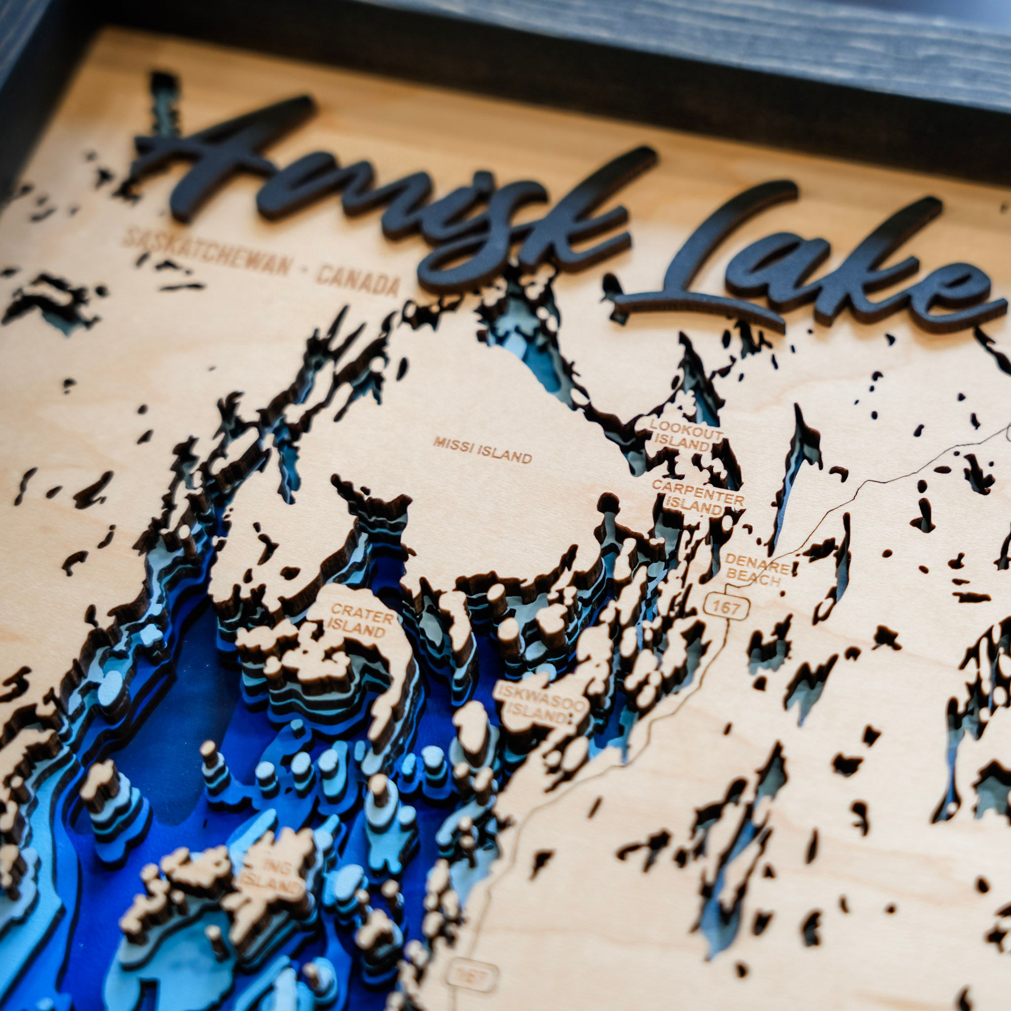Amisk Lake Map • Bathymetric Layered Wood Depth Map • For Lake Lovers