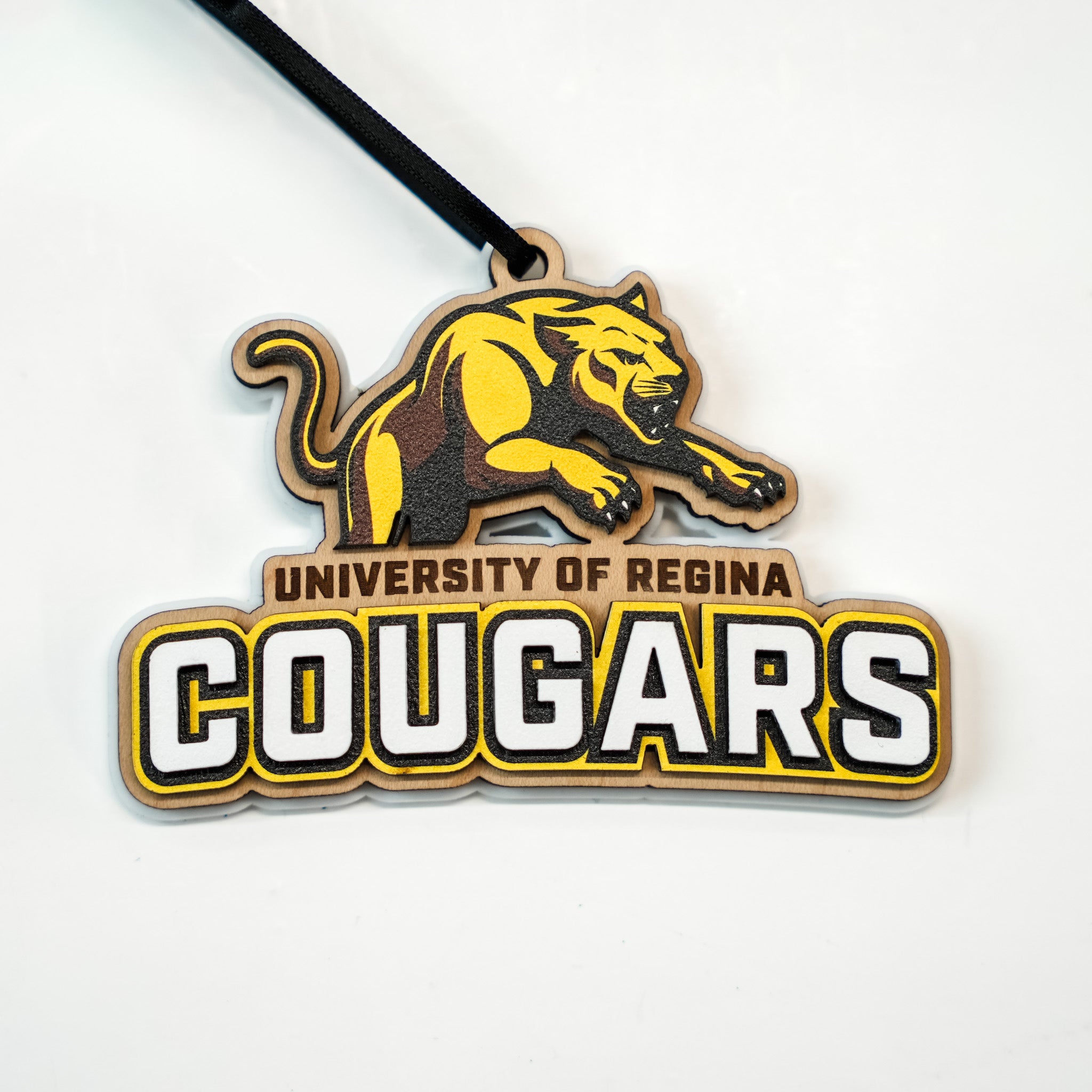 University of Regina Cougars • 3D Wood & Acrylic Ornaments • For Students & Proud Parents